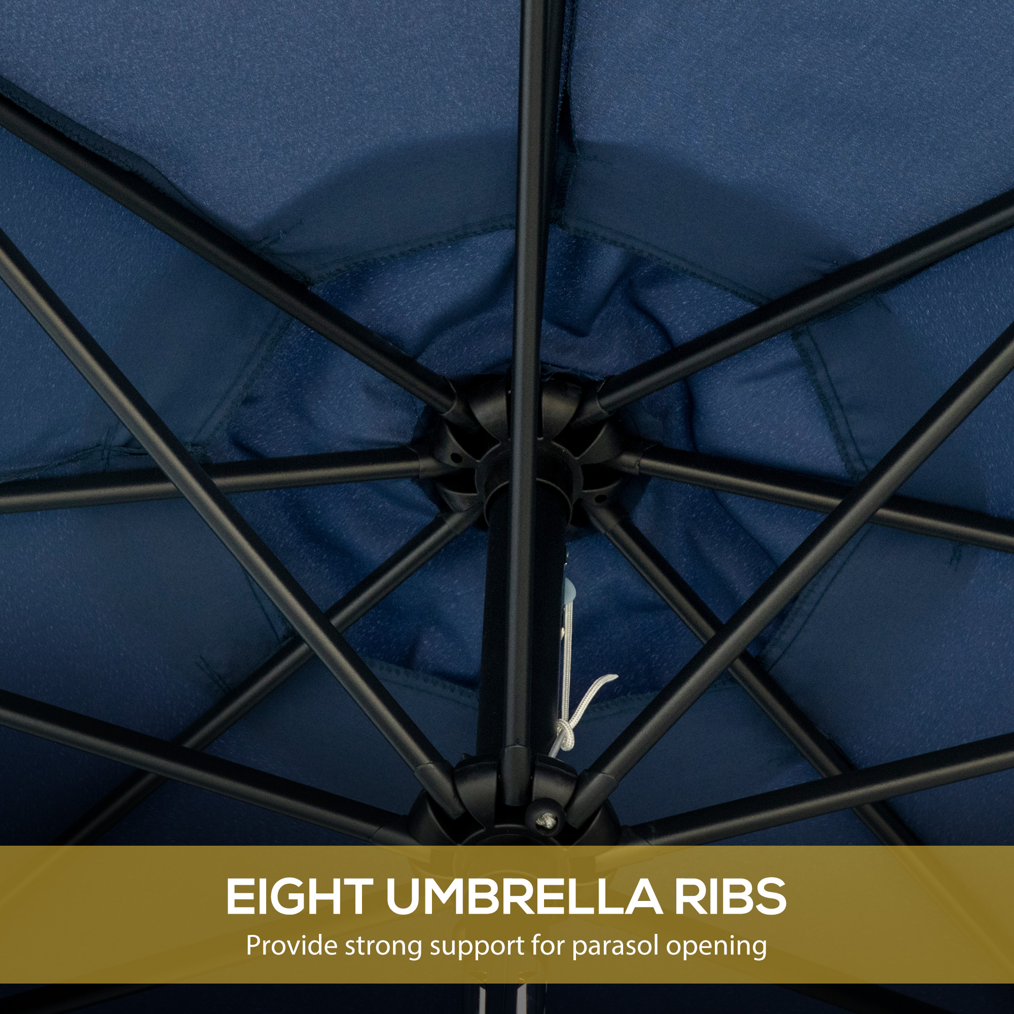  9ft Patio Umbrella Outdoor Table Umbrella w/ Tilt, Crank, Ruffled, 8 Ribs for Garden, Deck, Pool, Dark Blue