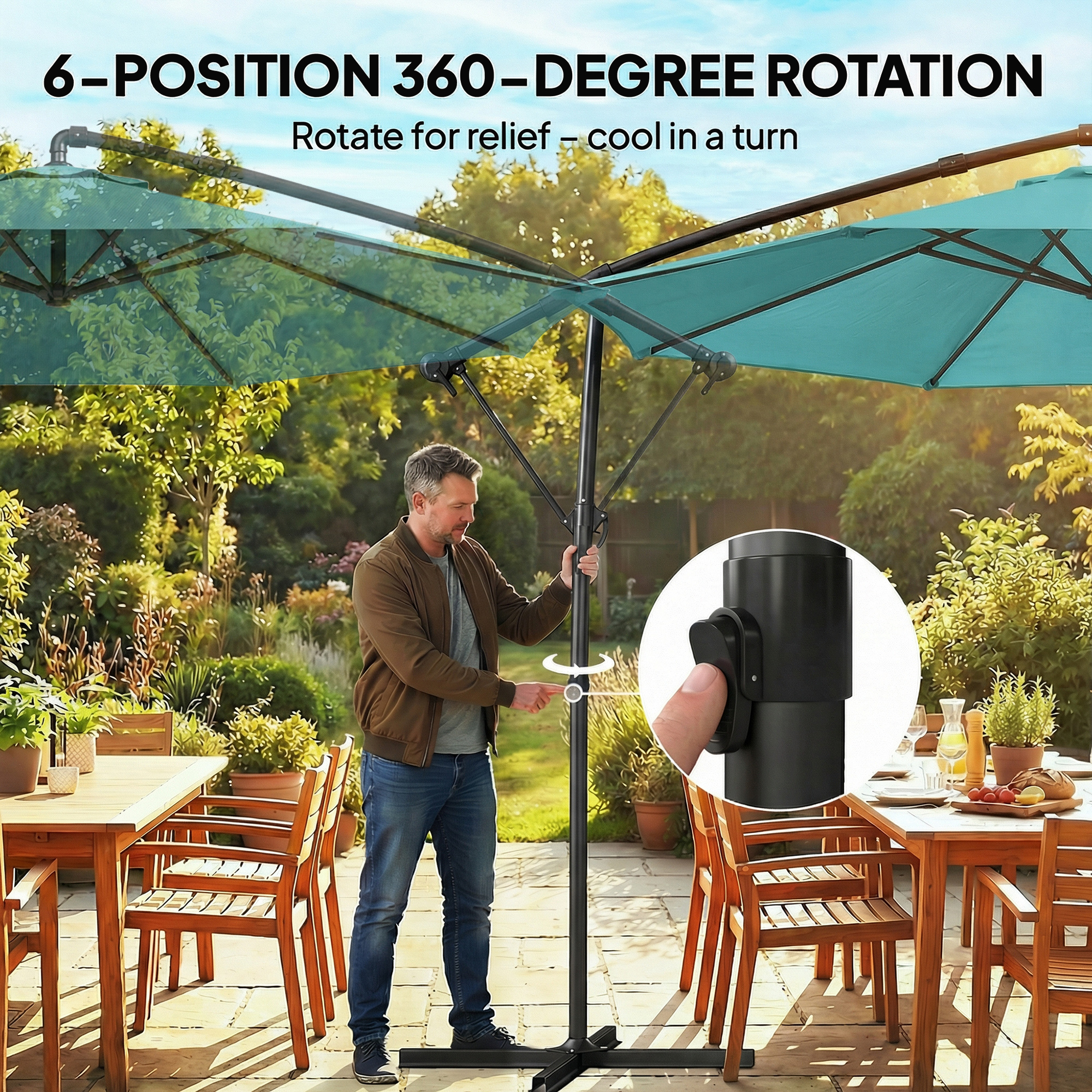  10 ft Offset Patio Umbrella with Cover, Hanging Cantilever Umbrella with 360° Rotation, Crank Handle, Tilt, Sky Blue