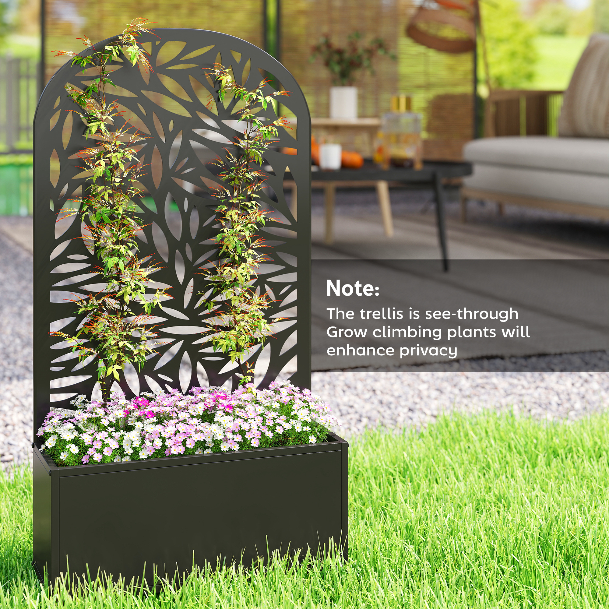  Metal Garden Bed with Trellis for Climbing Plants, Freestanding or Wall Mounted Flower Bed for Garden, Patio, Balcony