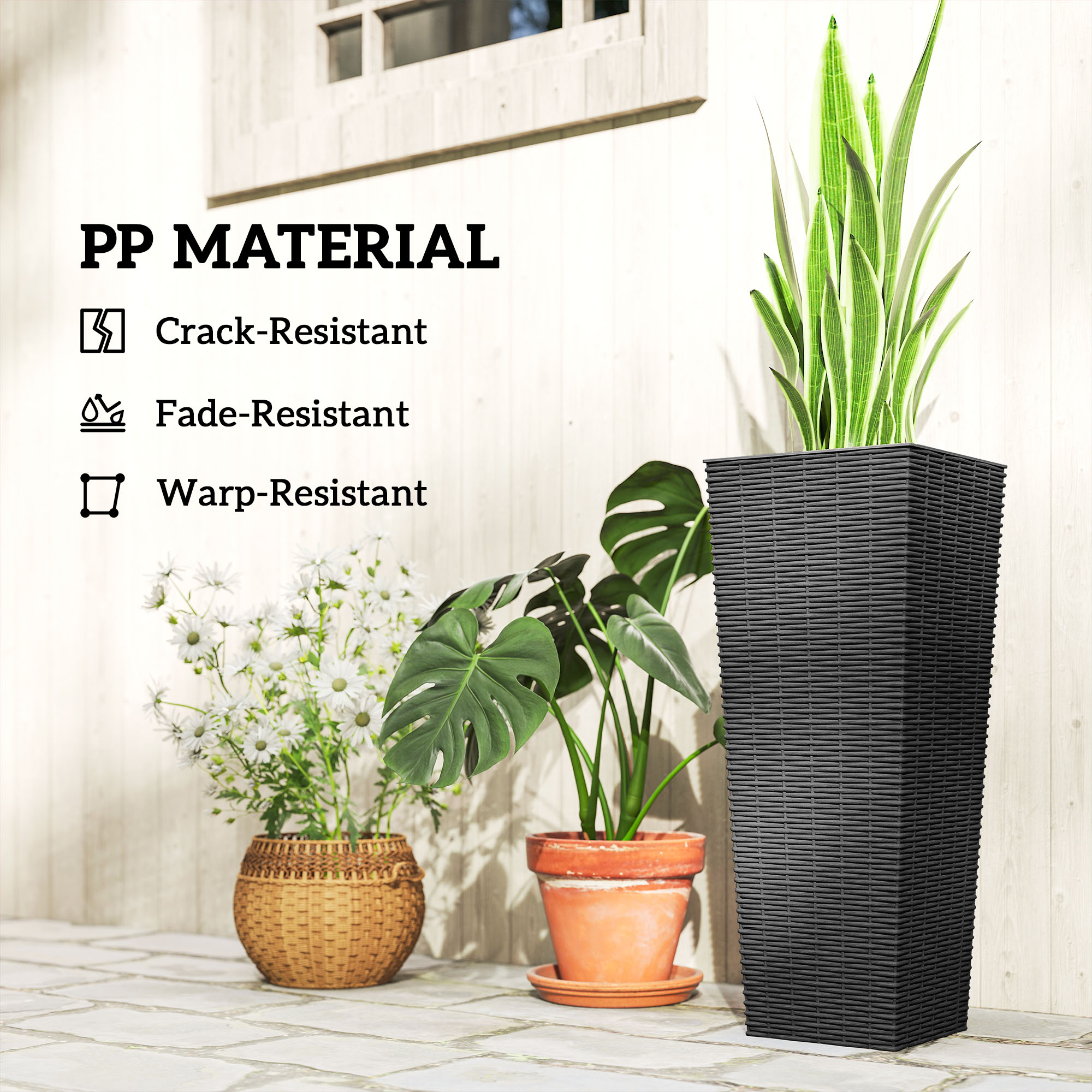  23.6 Inch Tall Planters for Outdoor Plants, Set of 2 Plastic Flower Pots with Drainage Holes, Black