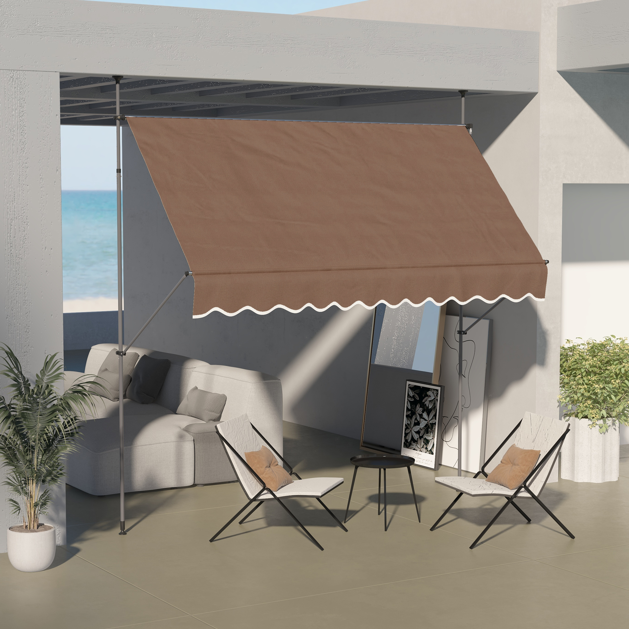 10 x 4 Manual Retractable Awning, Non-Screw Patio Awning, UV Resistant, for Window or Door, Coffee