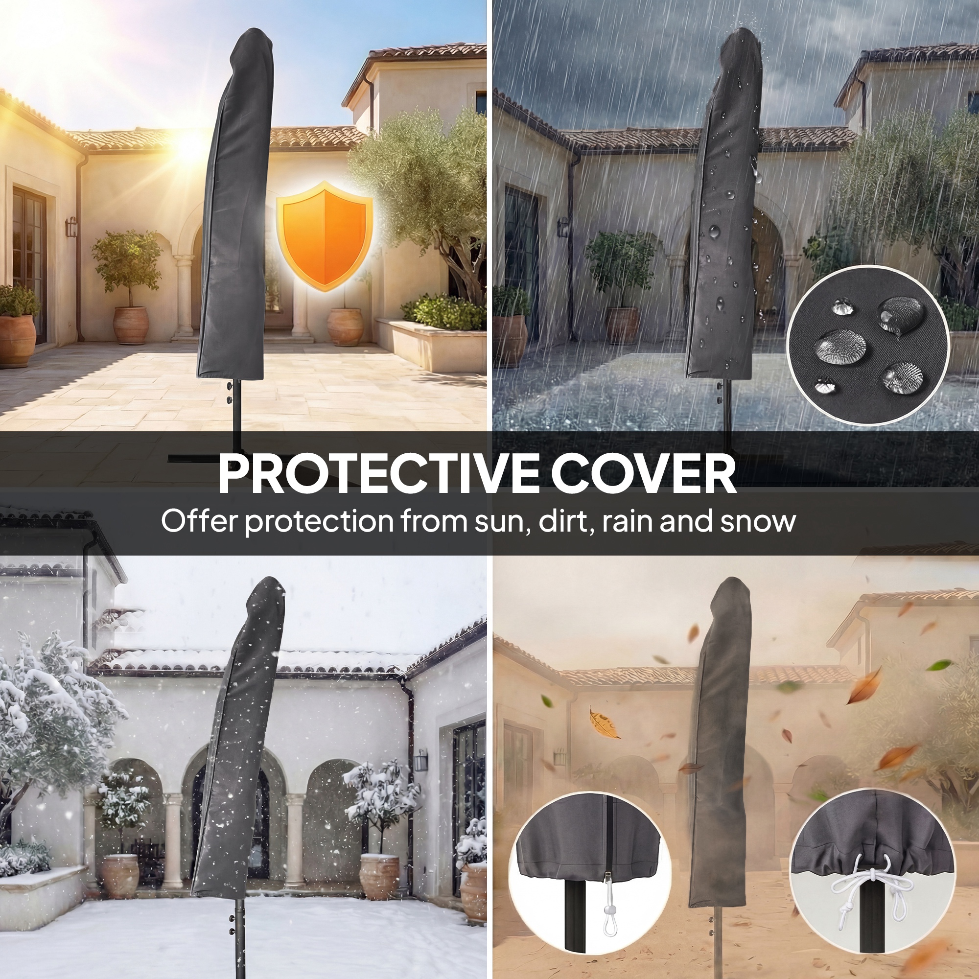  10 ft Cantilever Patio Umbrella with Light, Weight, Offset Hanging Outdoor Umbrella with Protective Cover, Dark Gray