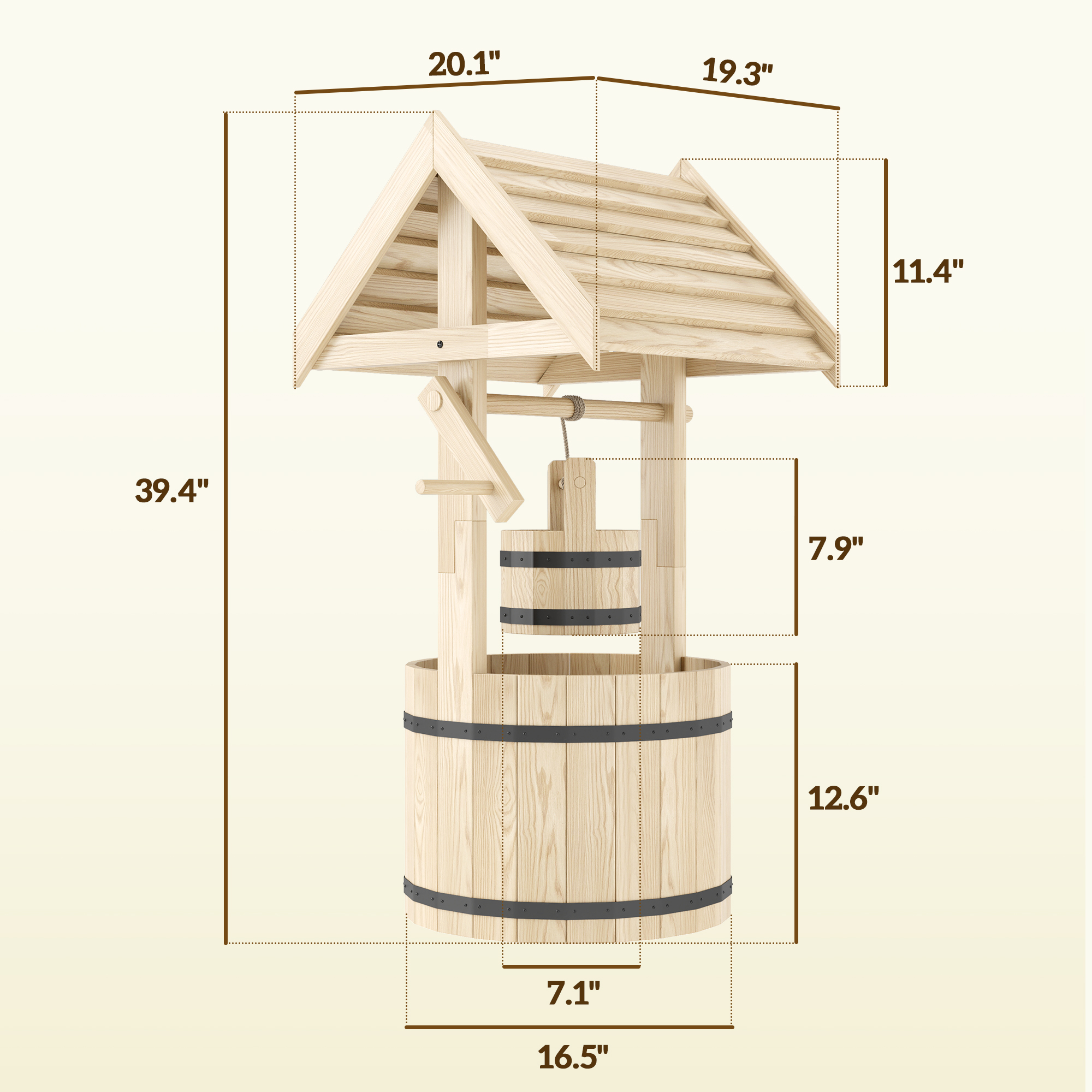  Wood Wishing Well for Outside with Hanging Bucket, Wishing Well Planter with Drain Hole for Garden Patio, Natural