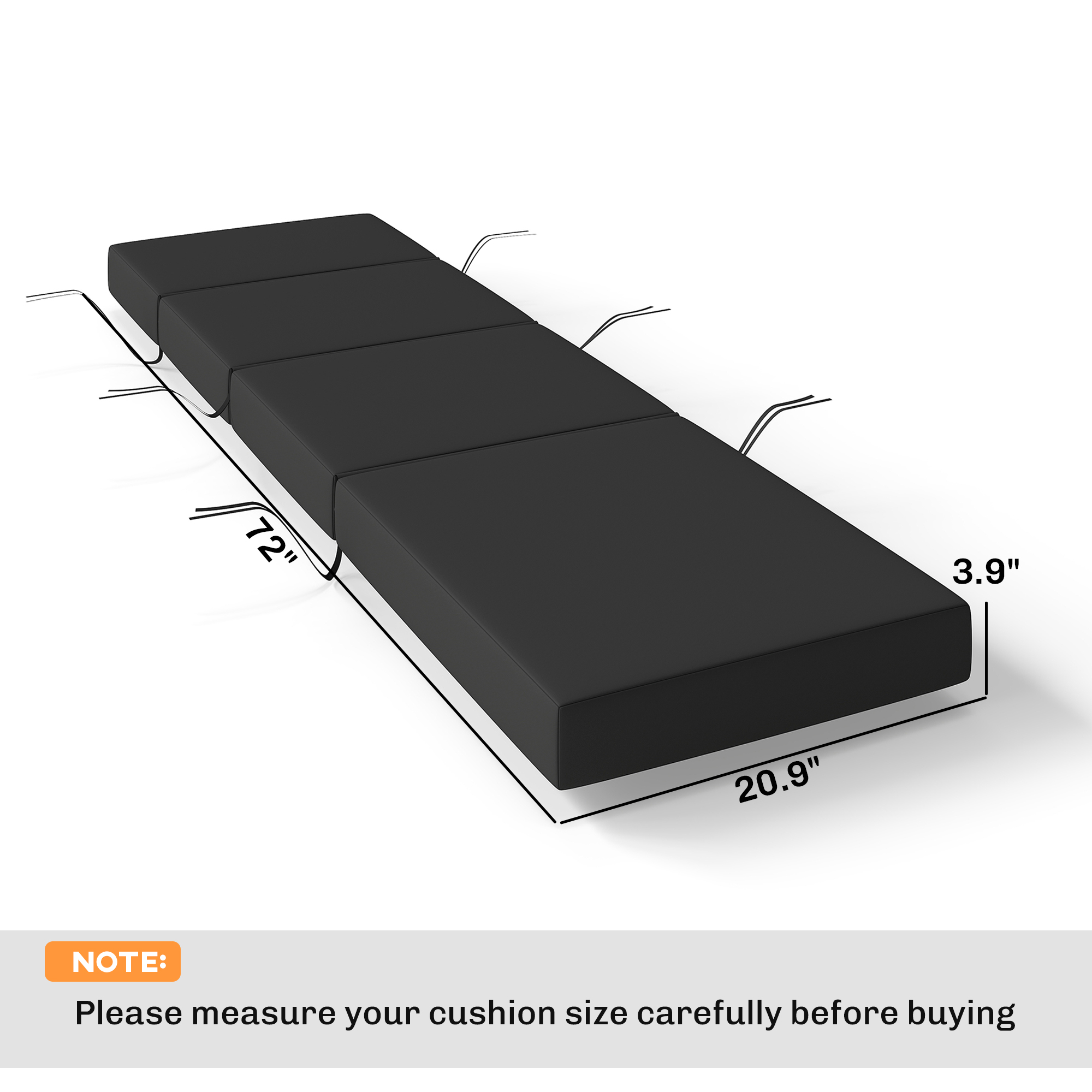  Set of 2 Chaise Lounge Cushion, 4" Thick Outdoor Lounge Chair Cushions with Ties for Patio, 21" x 72 ", Gray