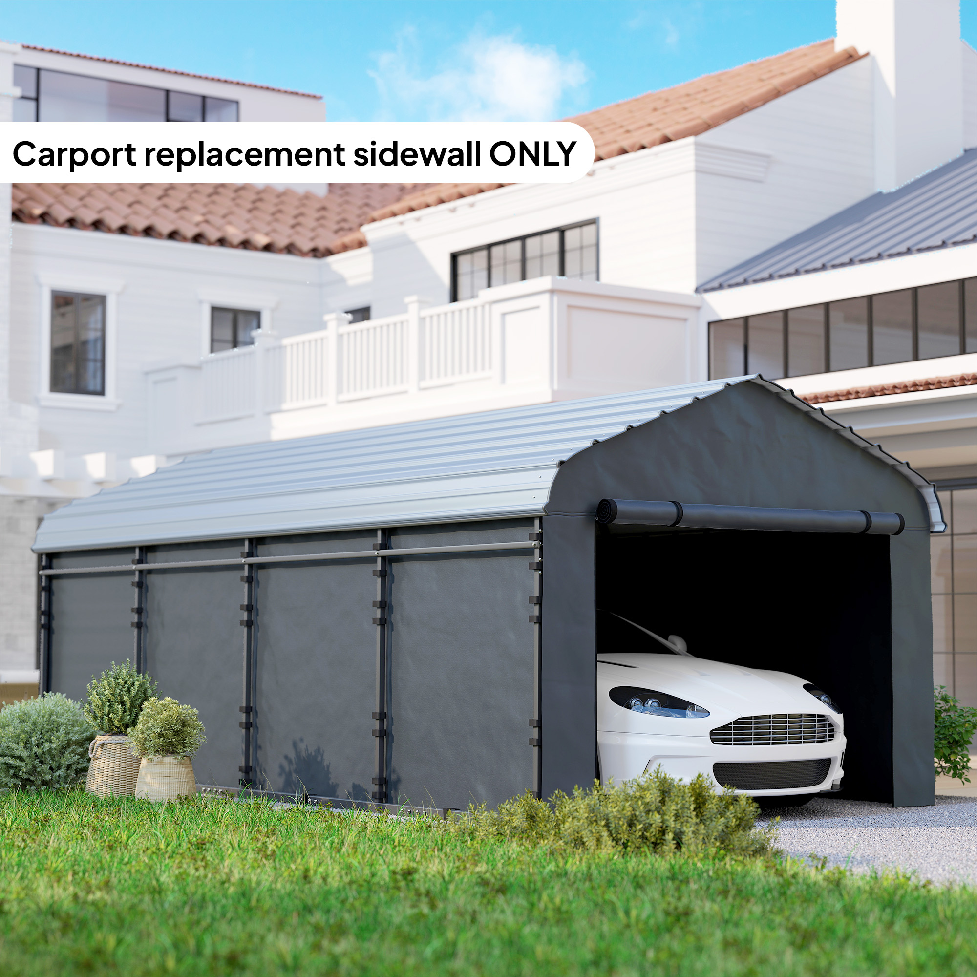  Carport Replacement Sidewall Panel for 10' x 15' Carports, UPF50+ Waterproof Replacement Side Wall Cover, Dark Gray