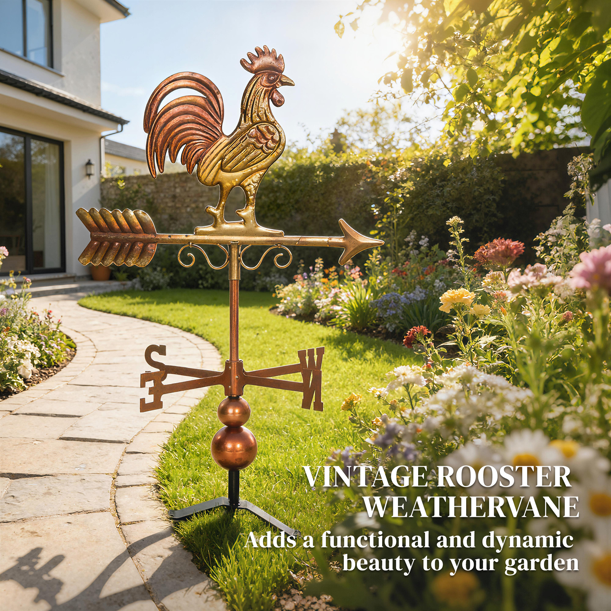  Metal Rooster Weathervane, Roof Mount Wind Direction Indicator, Outdoor Weather Vanes