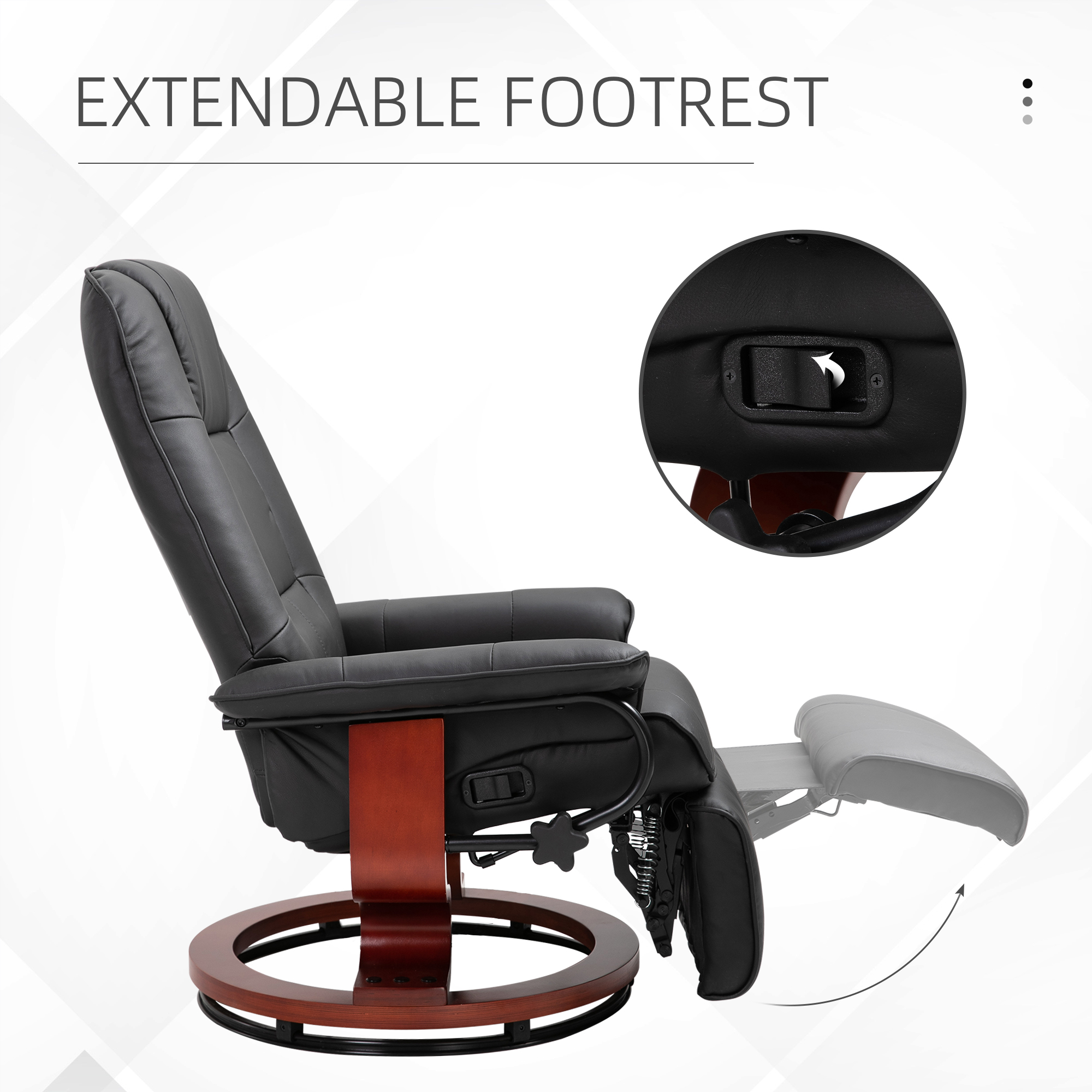 Faux Leather lounge chair with footrest and armrest, Manual Swivel Recliner for living room, Black image 4