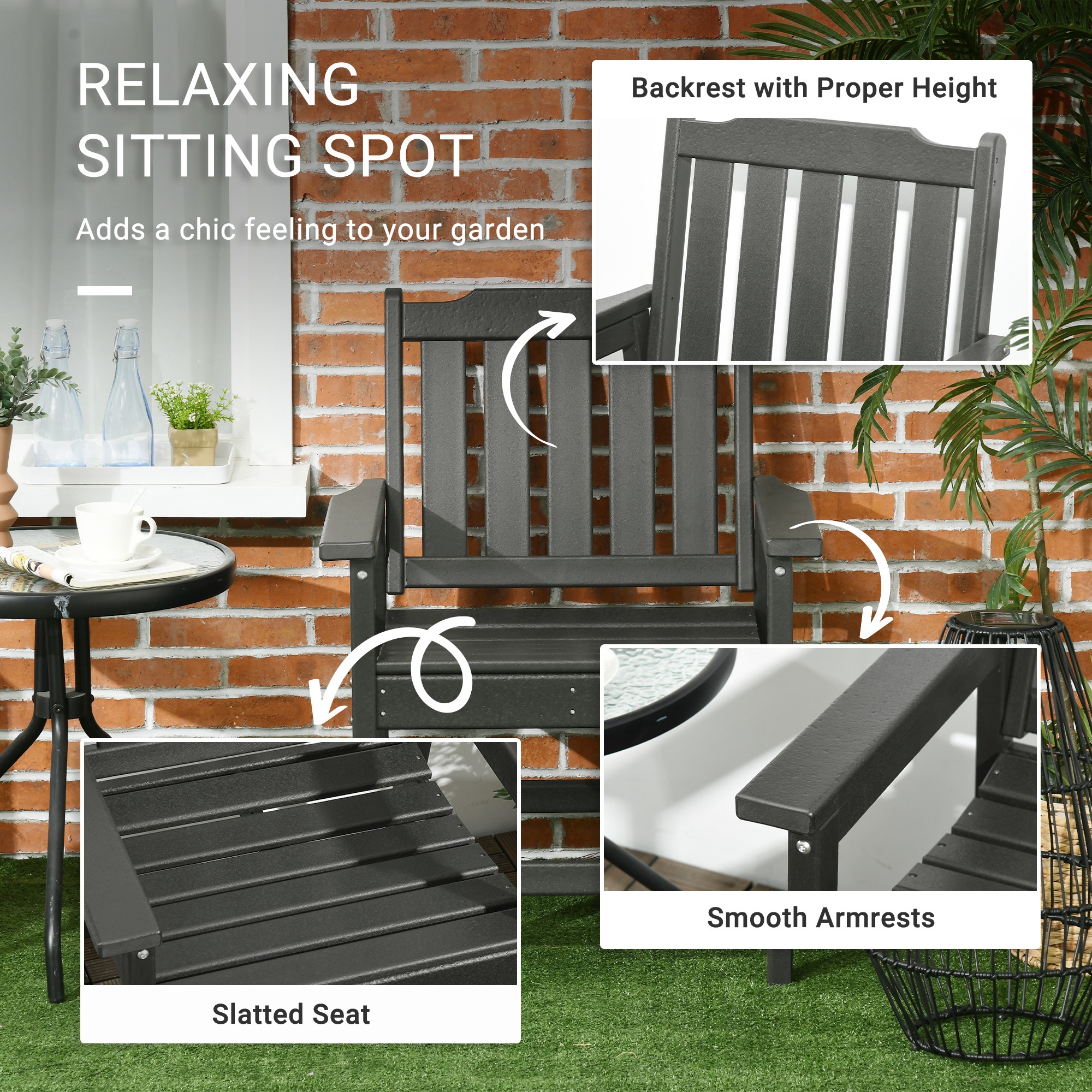  2 Piece All-Weather Patio Chairs, HDPE Patio Dining Chair Set, Heavy Duty Wood-Like Outdoor Furniture, Gray