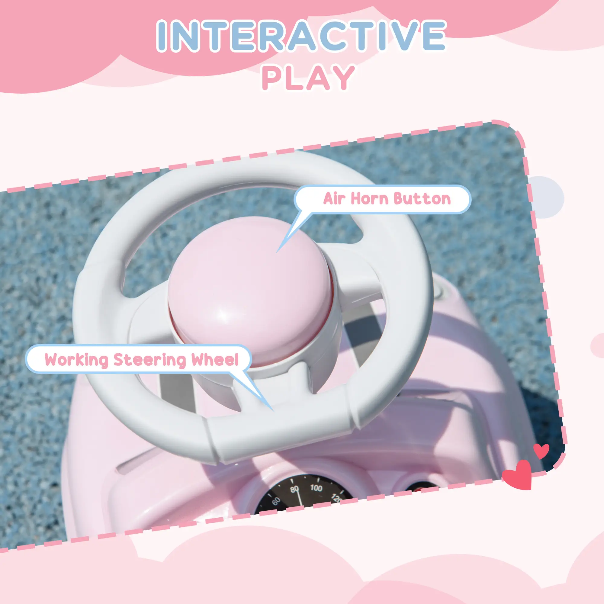 Foot to Floor Toddler Ride on Toy, Sliding Car w/ Horn, No Tip Anti-Over-Backwards System for 18-36 Months, Pink