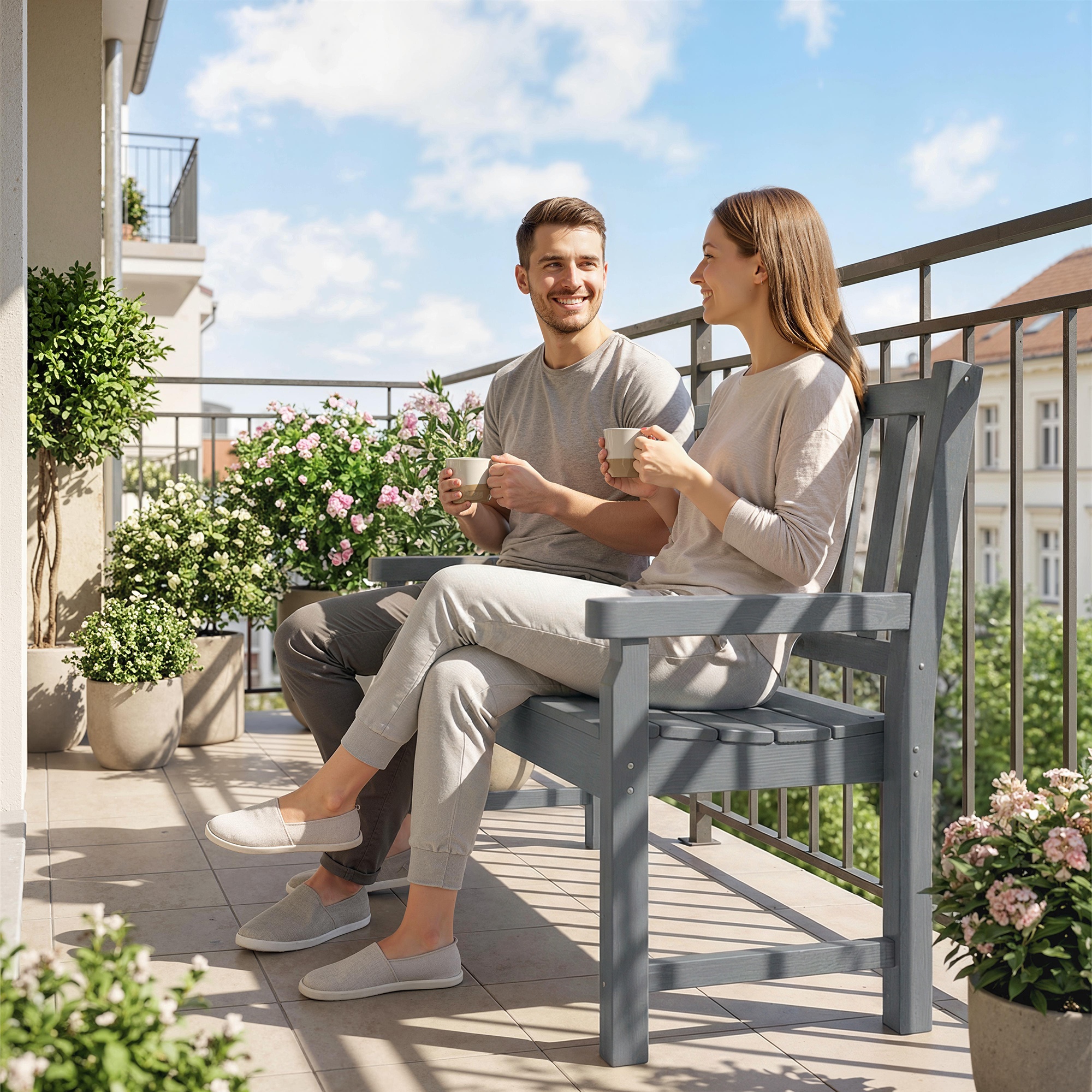  2-Person Garden Bench, HDPE Outdoor Bench with 530 lbs Capacity, Curved Seat for Backyard, Park, Porch, Lawn, Gray