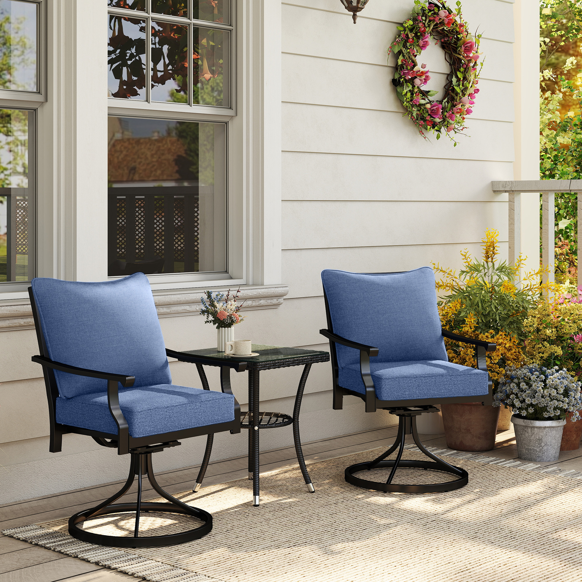  4 Patio Chair Cushions with Seat & Backrest, Fade Resistant Seat Replacement Cushion Set, Blue