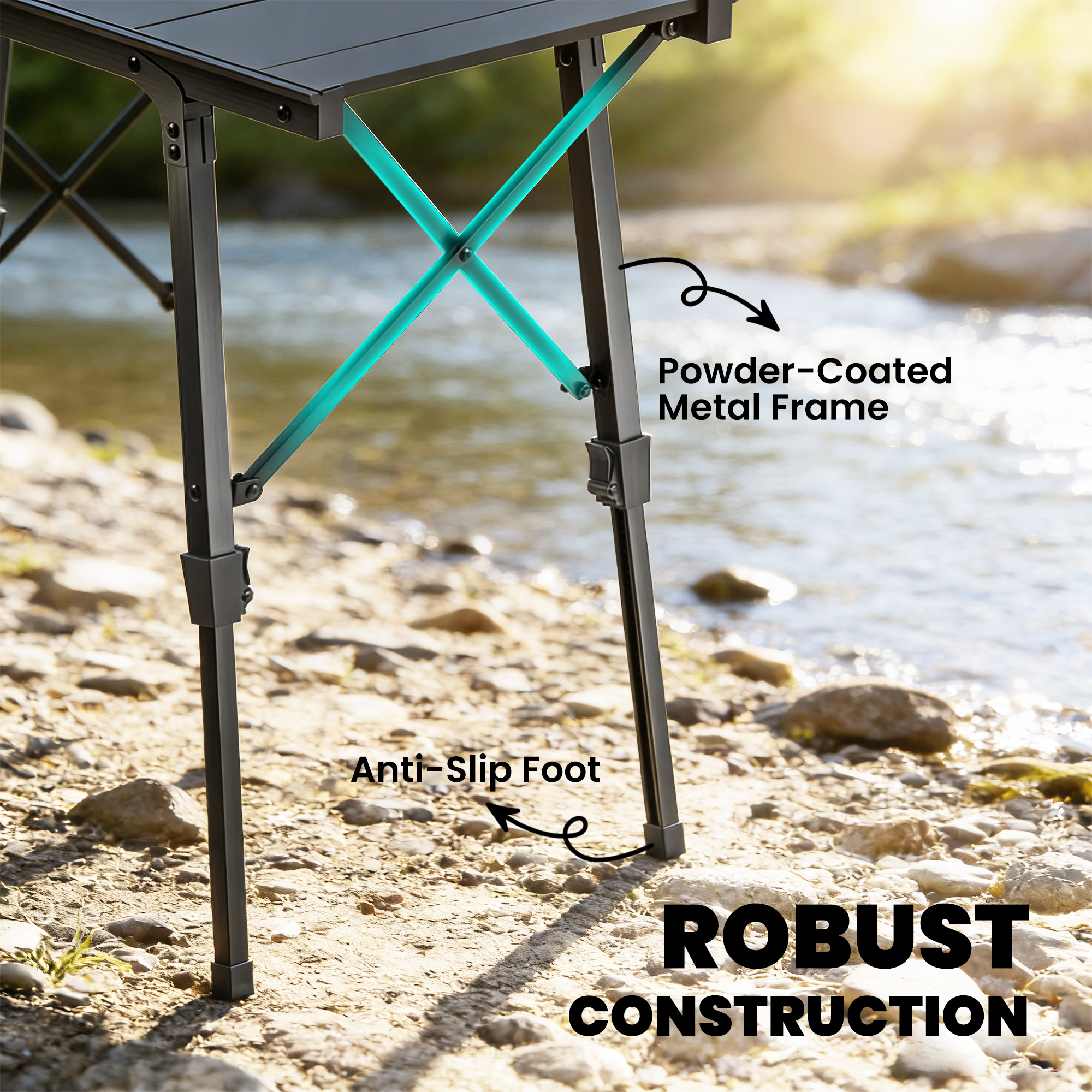 Adjustable Height Folding Picnic Table with Removable Plates, Aluminum Camping Table, Black