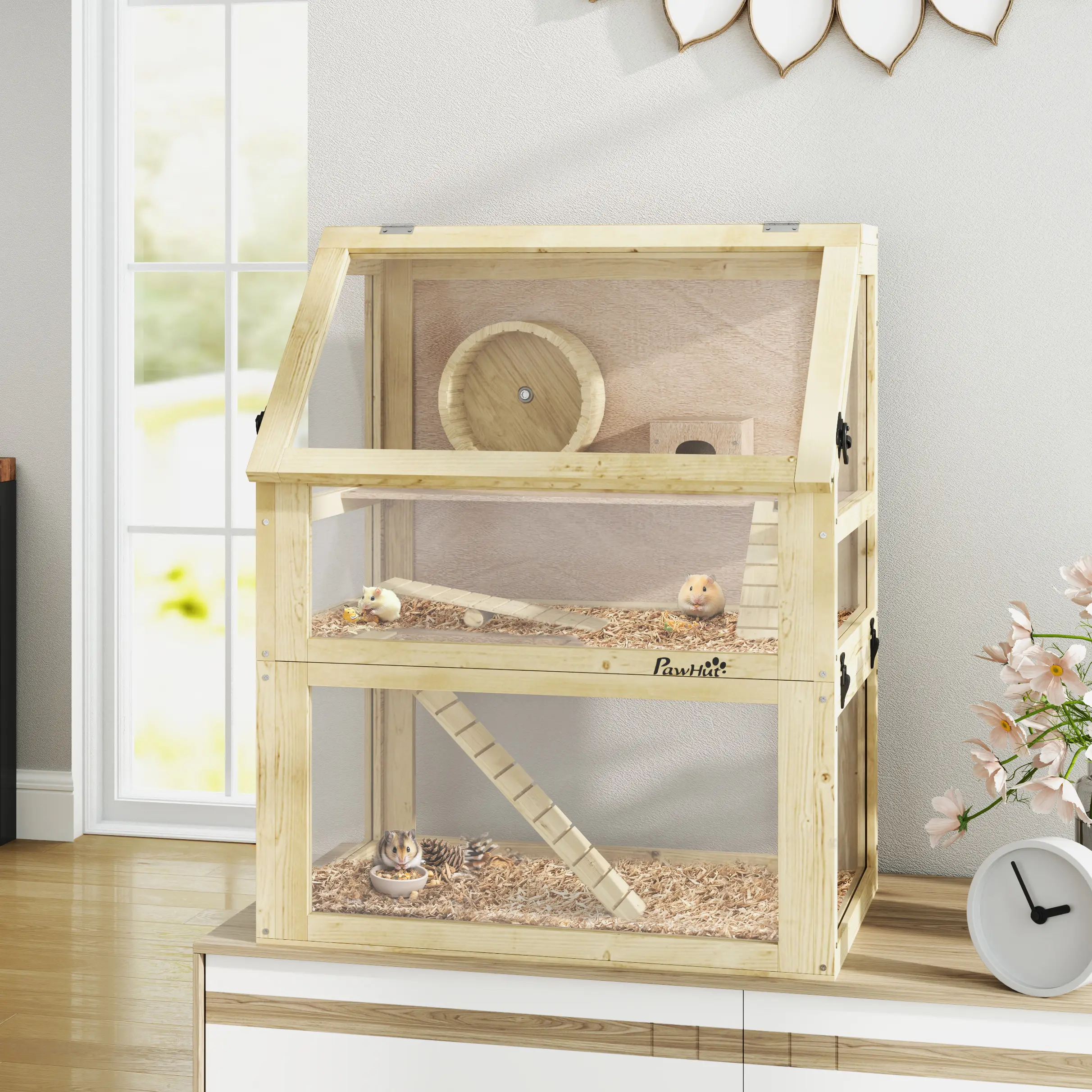 3 Tier Wooden Hamster Cage w Detachable