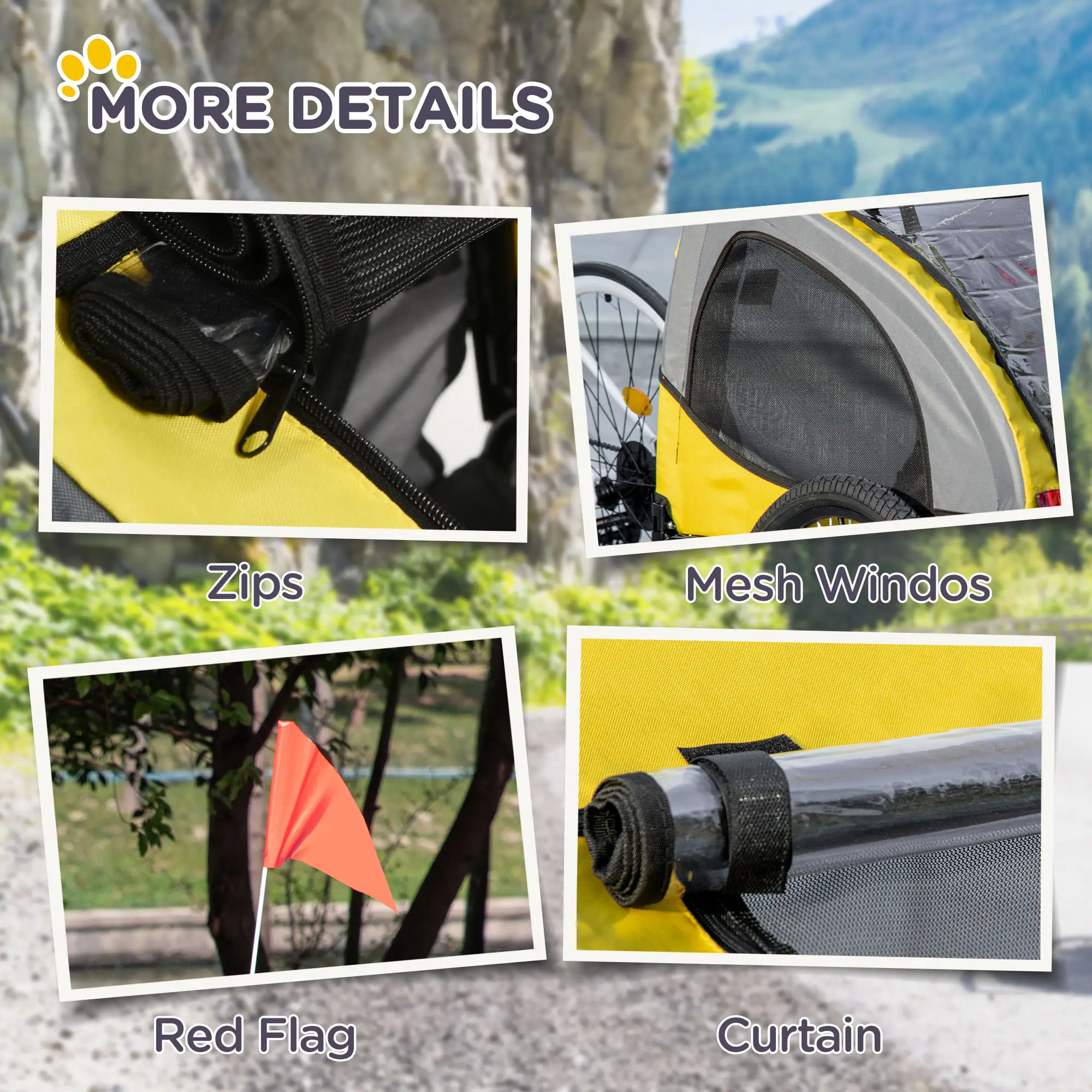 Dog Bike Trailer, Pet Stroller with Wheels for Medium Dogs, Yellow