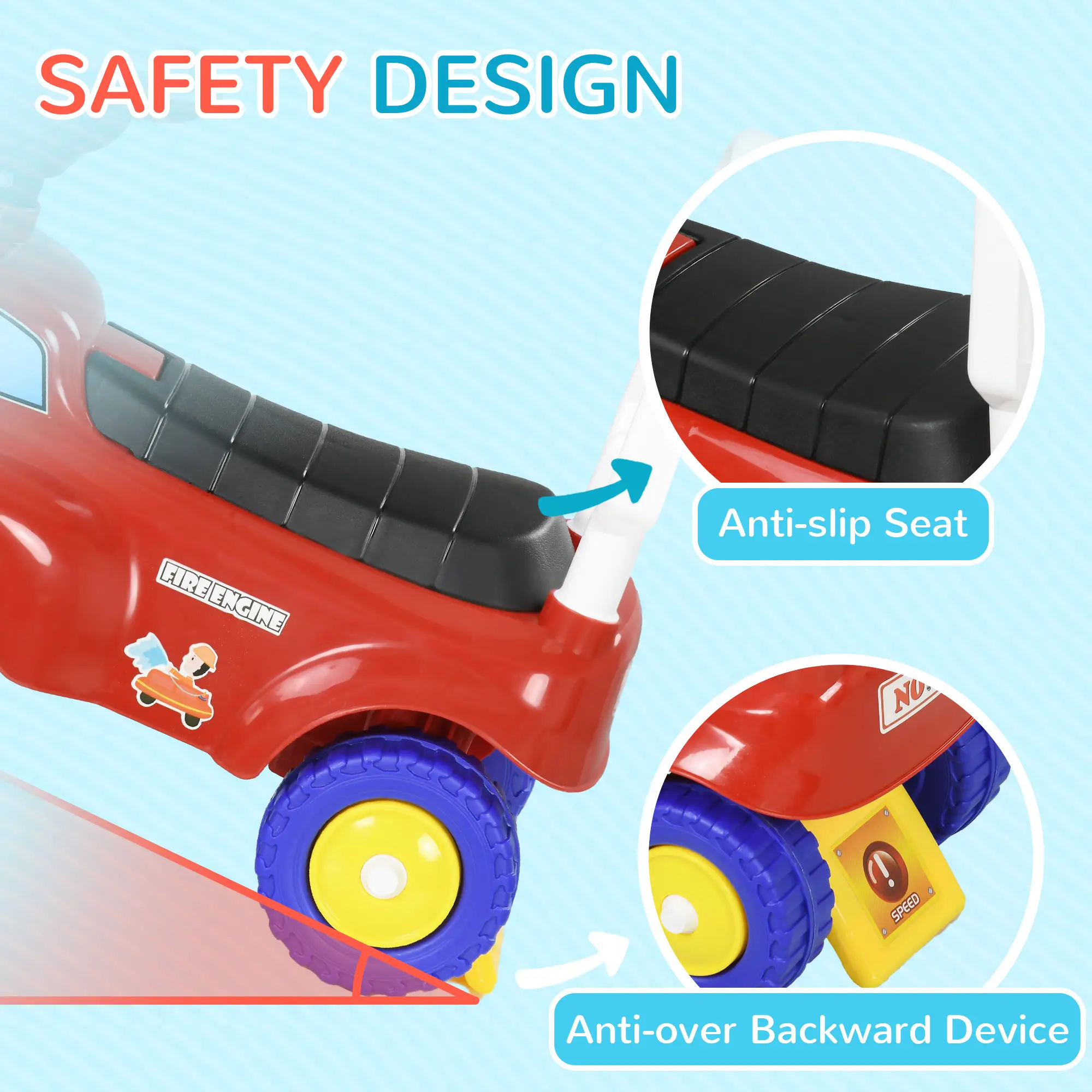 Toddler Ride on Fire Truck with Music, Horn, Under Seat Storage, for Kids 18-36 Months, Red