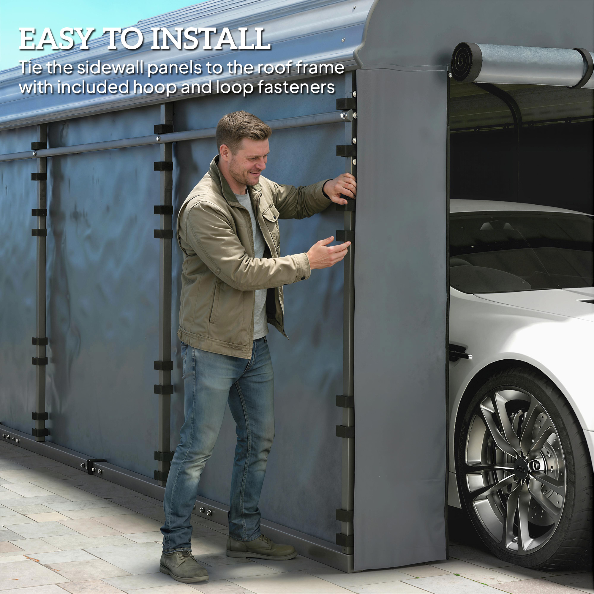  Carport Replacement Sidewall Panel for 12' x 20' Carports, UPF50+ Waterproof Replacement Side Wall Cover, Dark Gray