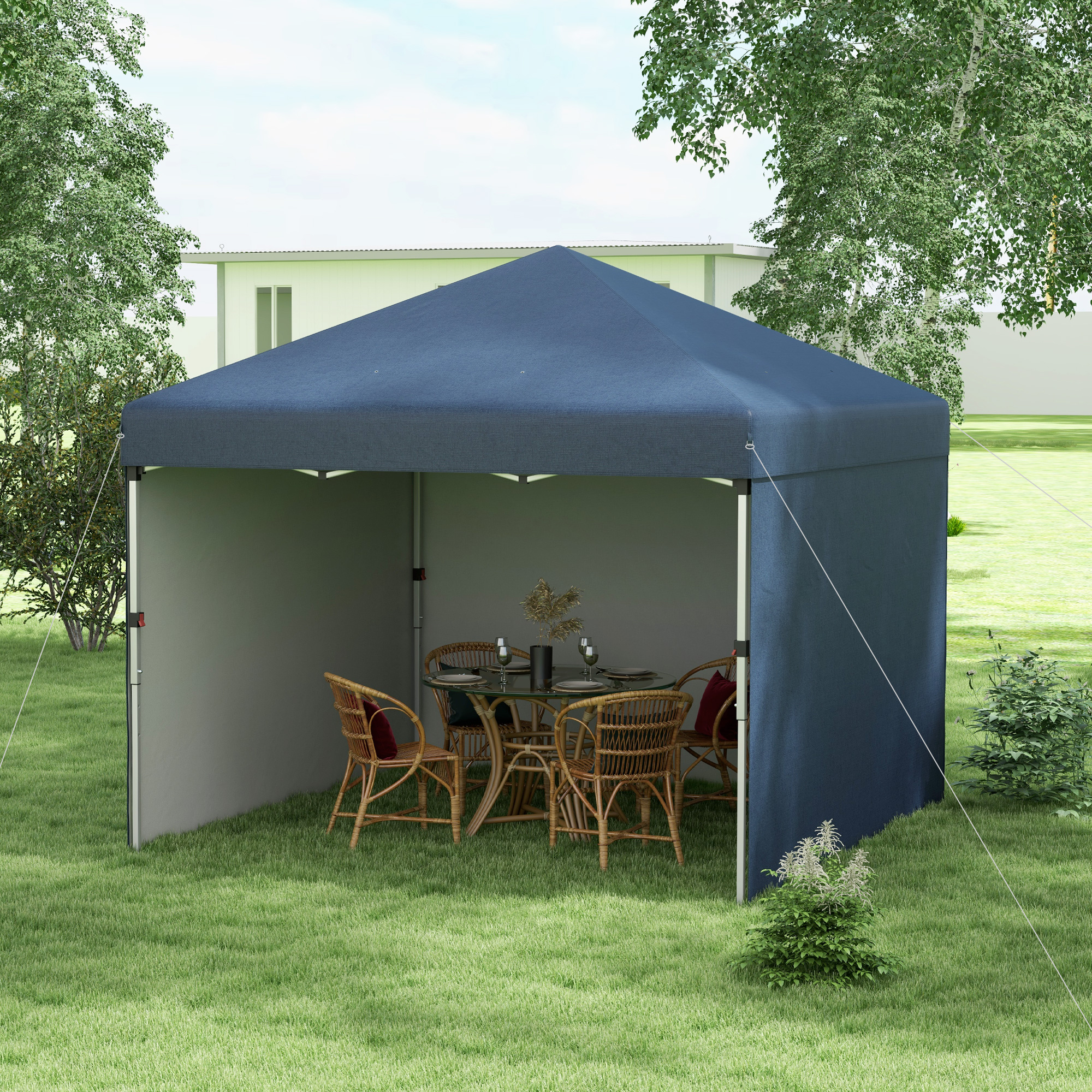 10 x 10 Pop Up Canopy with Sidewalls, Weight Bags and Carry Bag, Height Adjustable Tent for Parties, Navy