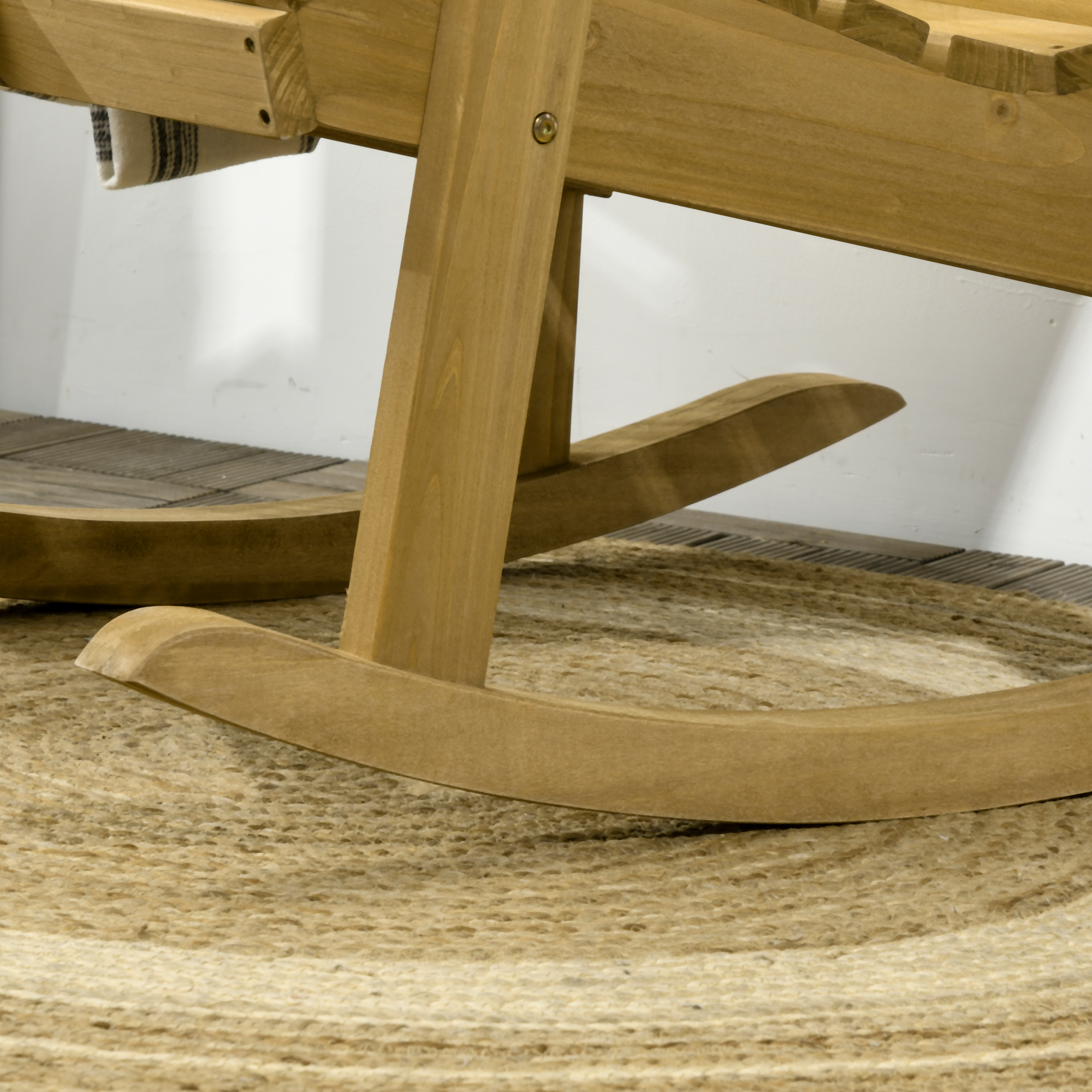  Wooden Outdoor Rocking Chair, Traditional Slatted Wood Rocker Chair with Armrests and High Backrest for Indoor & Outdoor, Light Brown