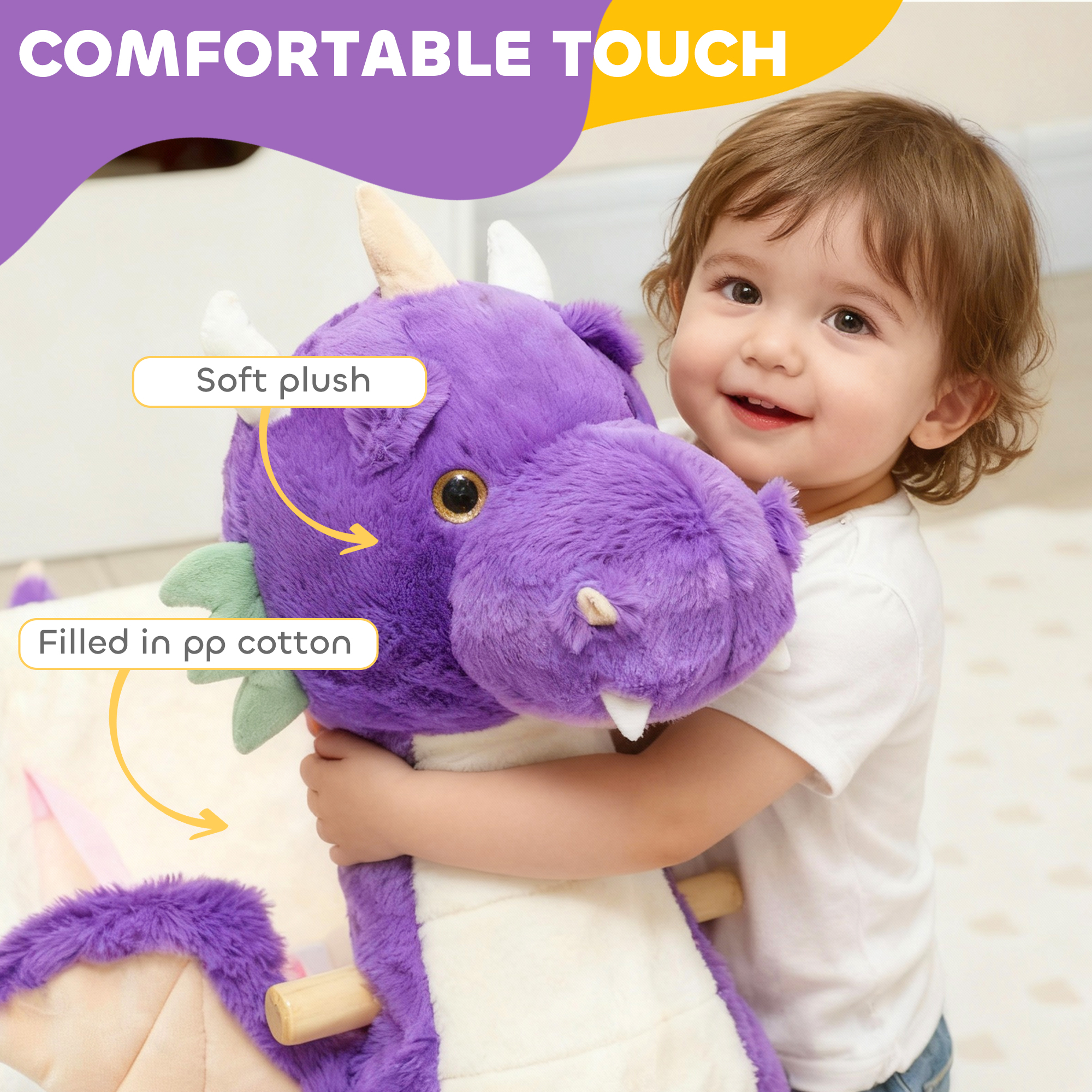 Baby Rocking Horse, Kids Ride On Toy with Realistic Dragon Roar and Safety Belt for Kids 18–36 Months, Purple