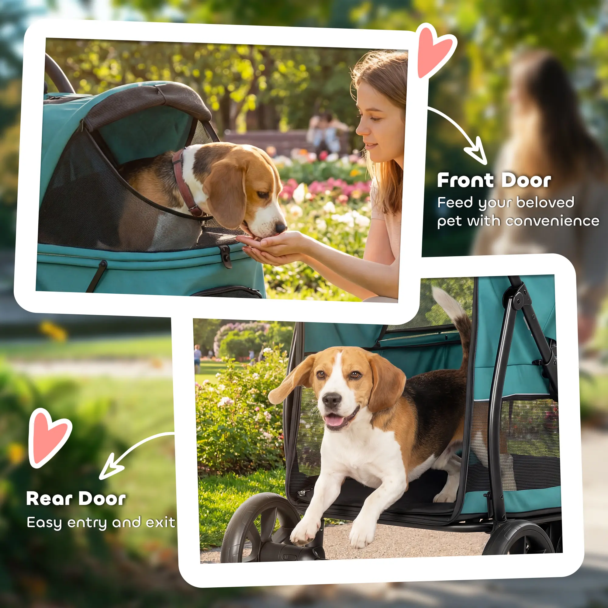 3 Wheel Pet Stroller with Easy One-Click Quick Fold, Mesh Window, Washable Cushion, for Medium Dogs, Dark Green