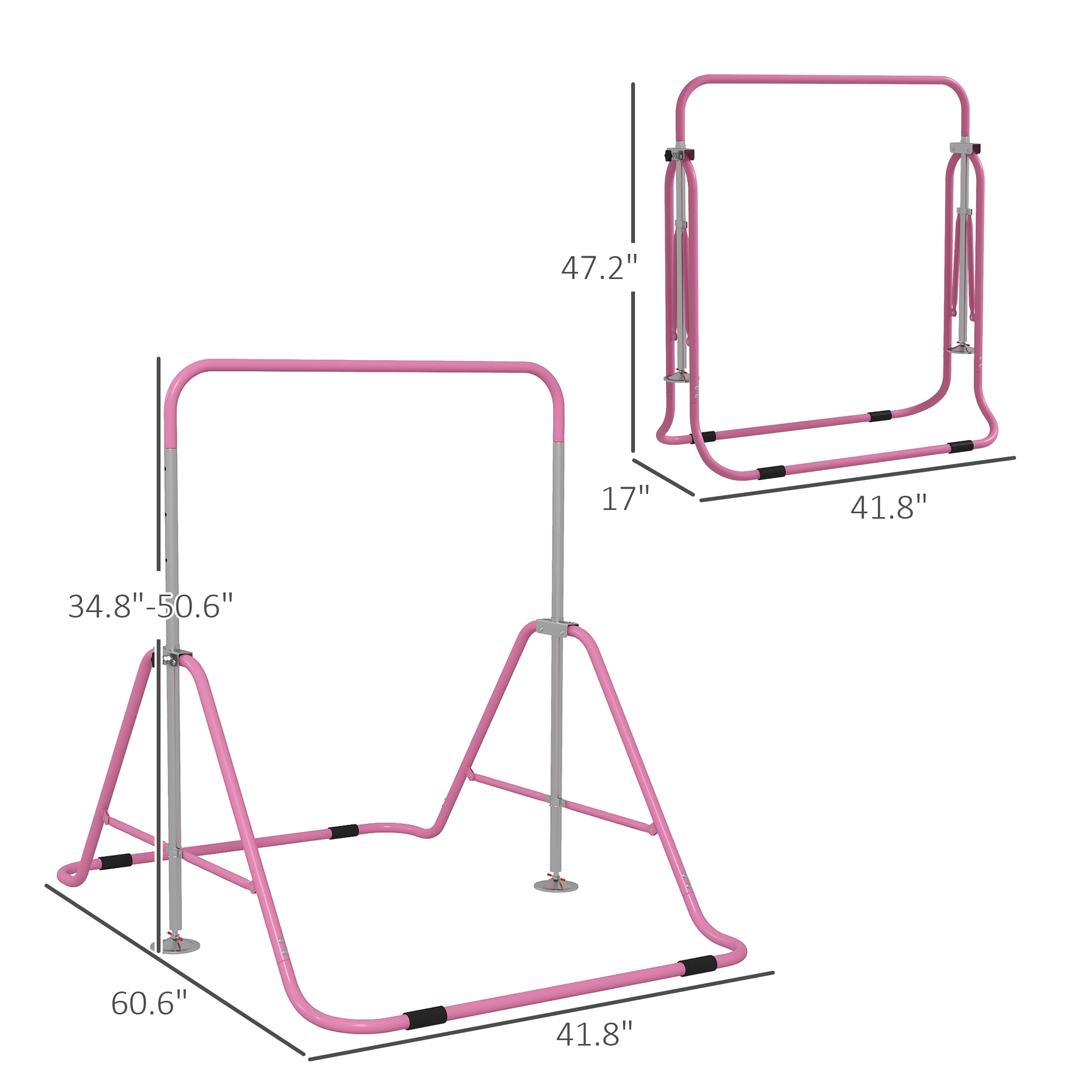 Folding Gymnastics Bar for Kids, Adjustable Height, Bubble Gum Pink