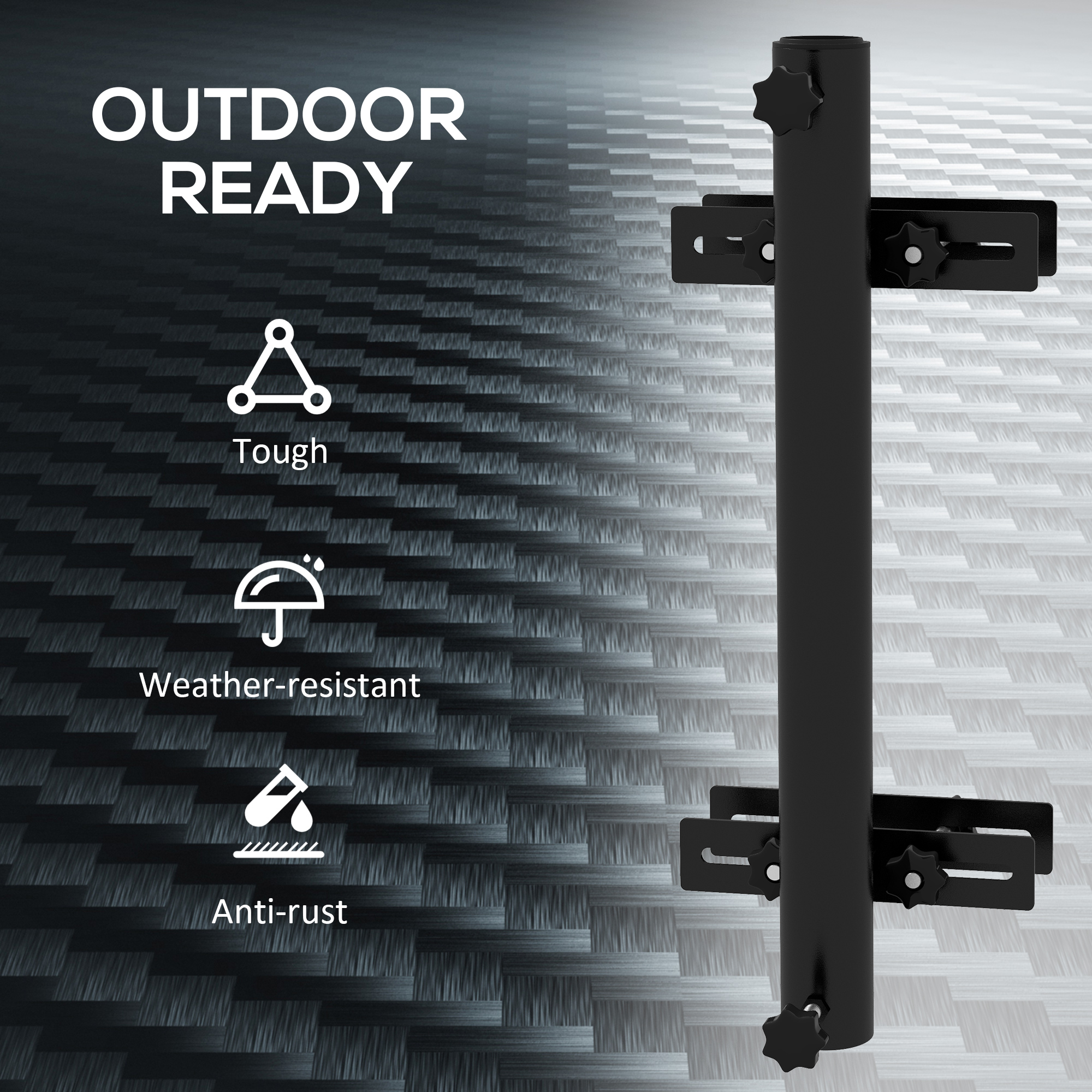  Patio Umbrella Holder Stand for Deck Railing, Umbrella Deck Mount Bracket with Adjustable Clamps, Black