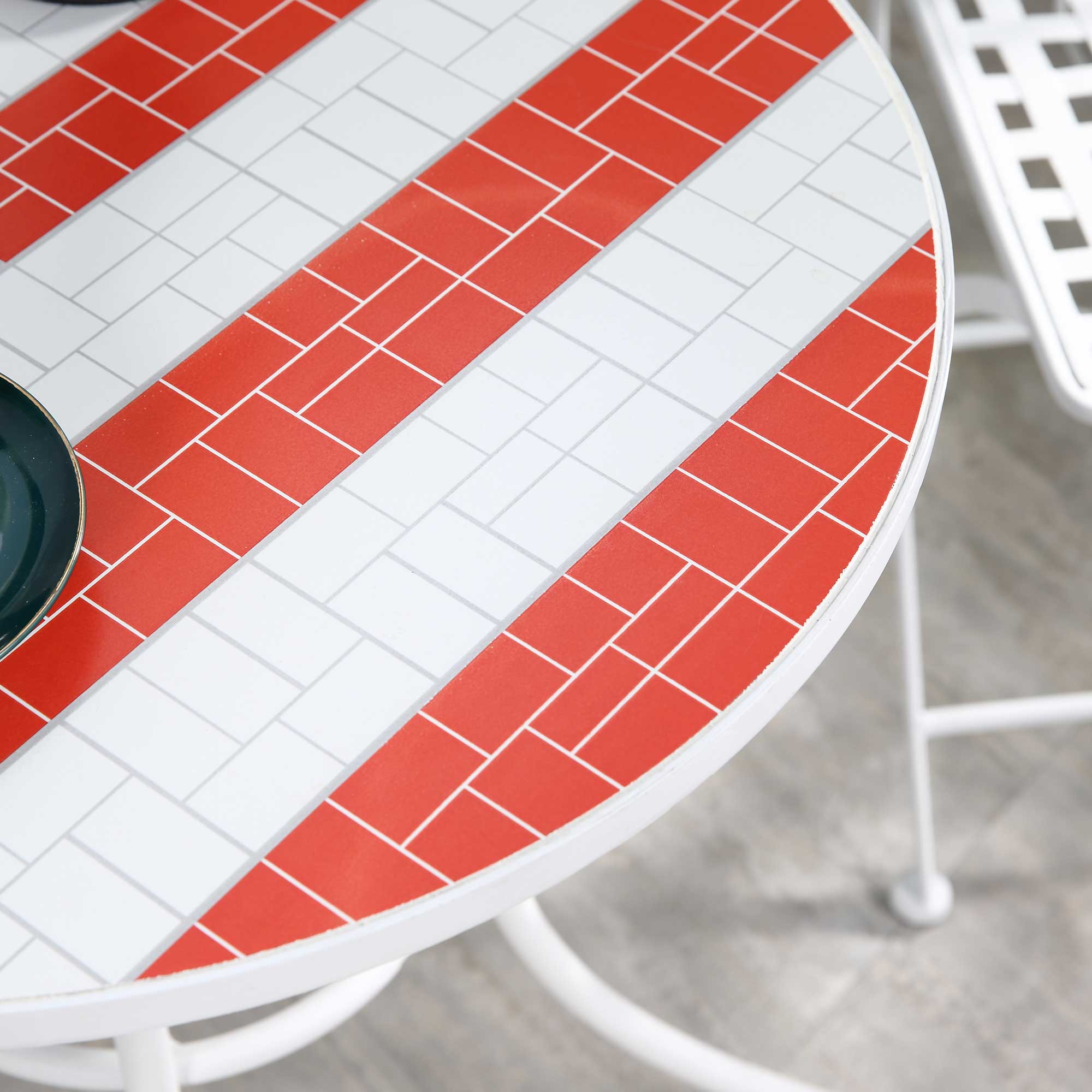  3 Piece Patio Bistro Set, Folding Outdoor Furniture with USA Mosaic Table and Chairs, Portable Metal Frames for 4th of July, Balcony, Backyard, Poolside, Porch, American Flag