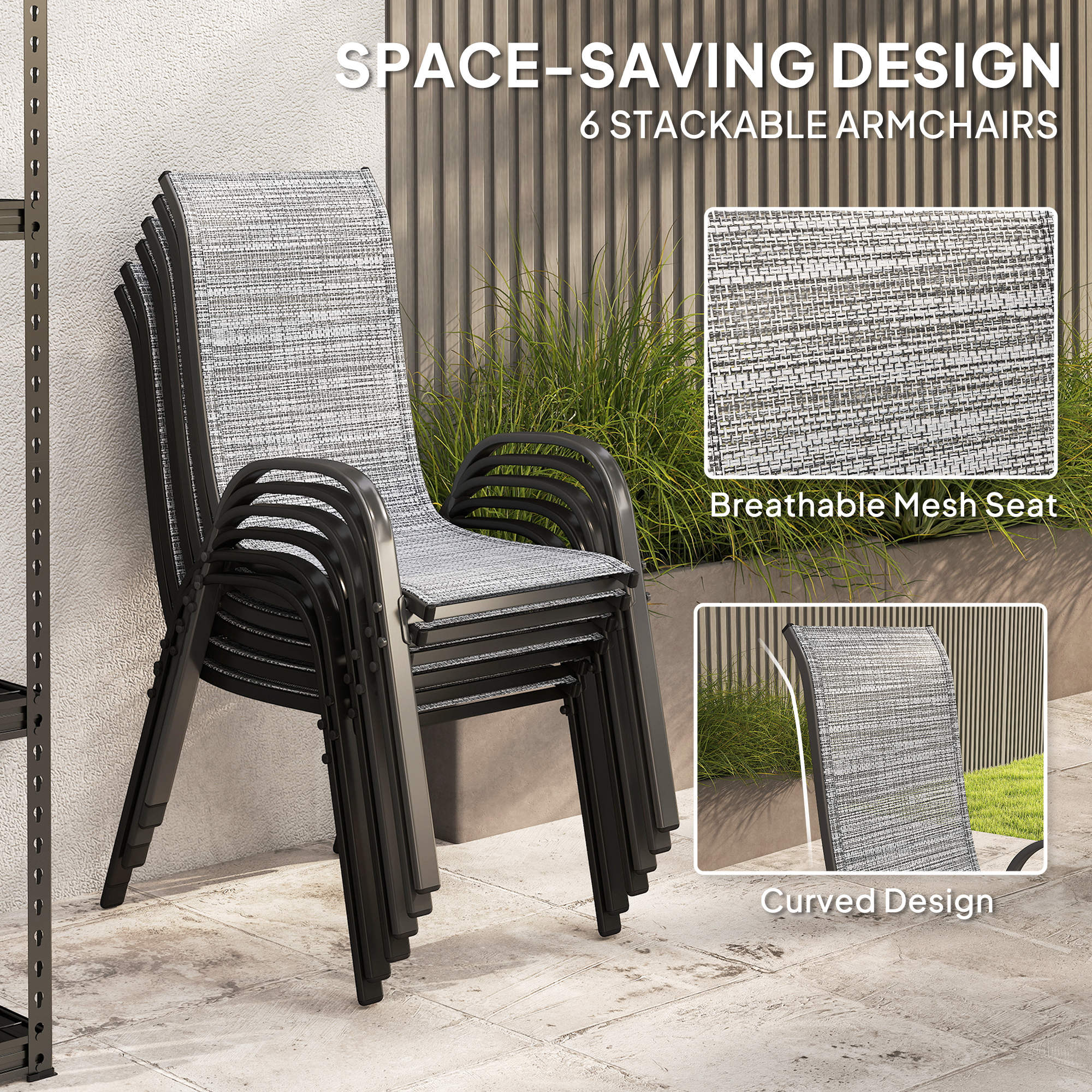  8 Pieces Patio Furniture Set with 9Ft Patio Umbrella, Outdoor Dining Table and Chairs, Mixed Gray