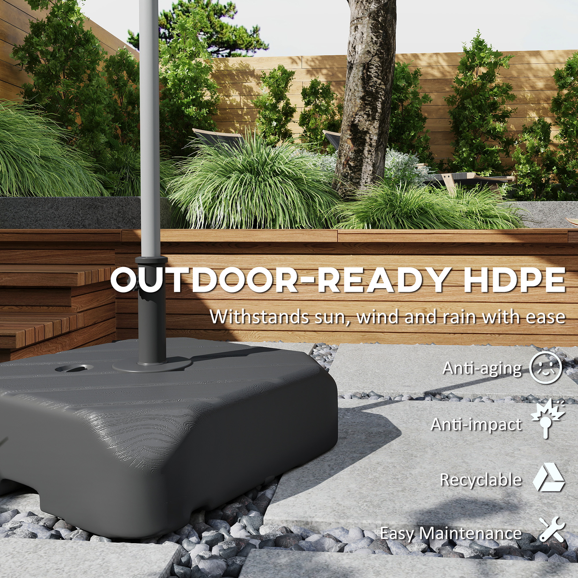  Patio Umbrella Base with Wheels, Telescopic Handle, 158 lb Sand or 99 lb Water Filled Umbrella Stand, Black