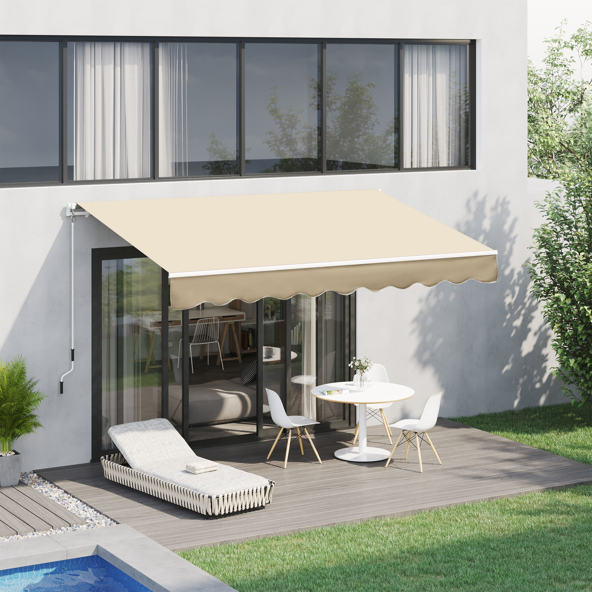 10 x 8 Retractable Awning, Patio Awnings, Sunshade Shelter w/ Manual Crank Handle, UV & Water-Resistant Fabric and Aluminum Frame for Deck, Balcony, Yard, Beige