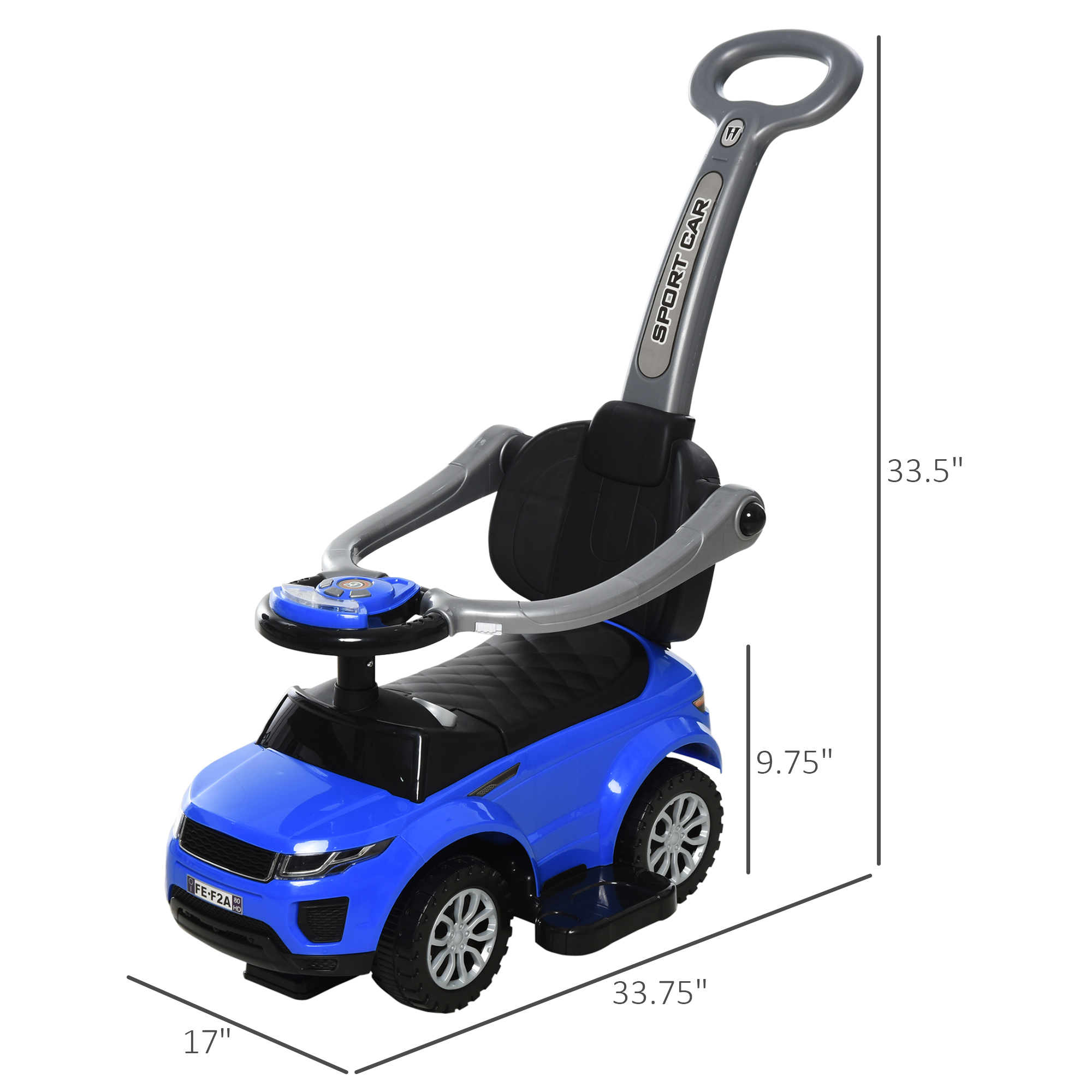 2 In 1 Push Cars for Toddlers Kid Ride on Push Car Stroller Sliding Car with Horn Music Light Function Secure Bar Ride on Toy for Boy Girl 1-3 Years Old Blue