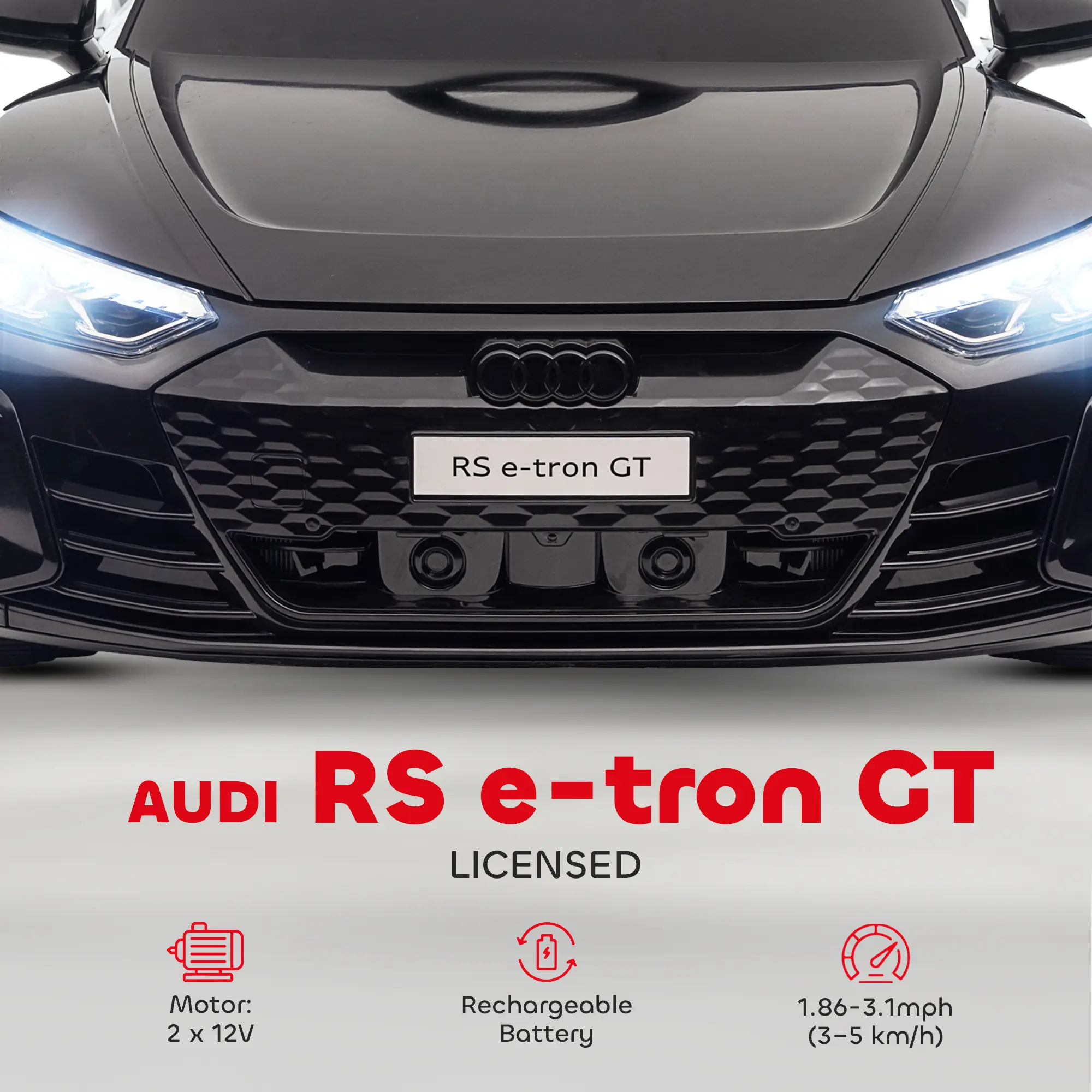Licensed Audi RS e-tron GT 12V Ride On Car Truck for Kids, Electric Car Ride On Vehicle w/Parent Remote Control, Music, Lights, for Toddlers, Black