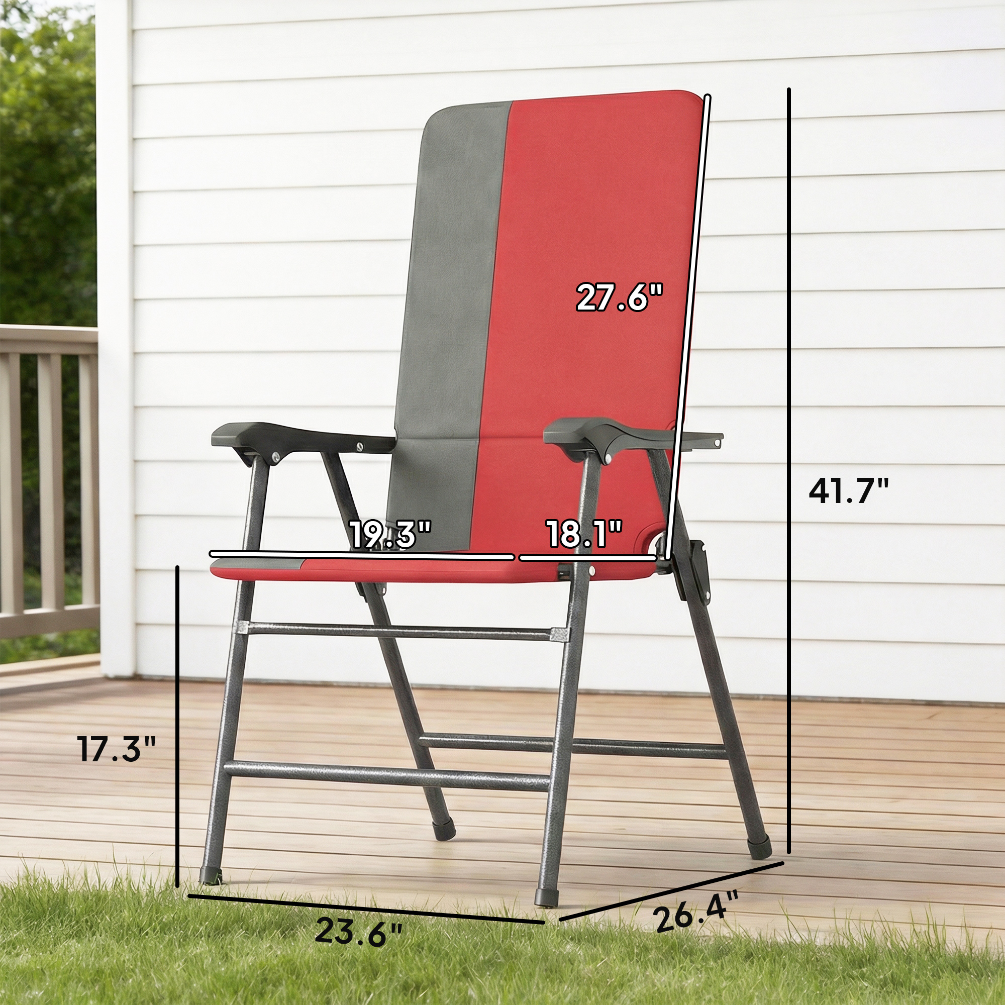  Folding Patio Chairs Set of 2, Padded High Back Lawn Camping Chairs with Armrests, 600D Oxford Fabric, Red