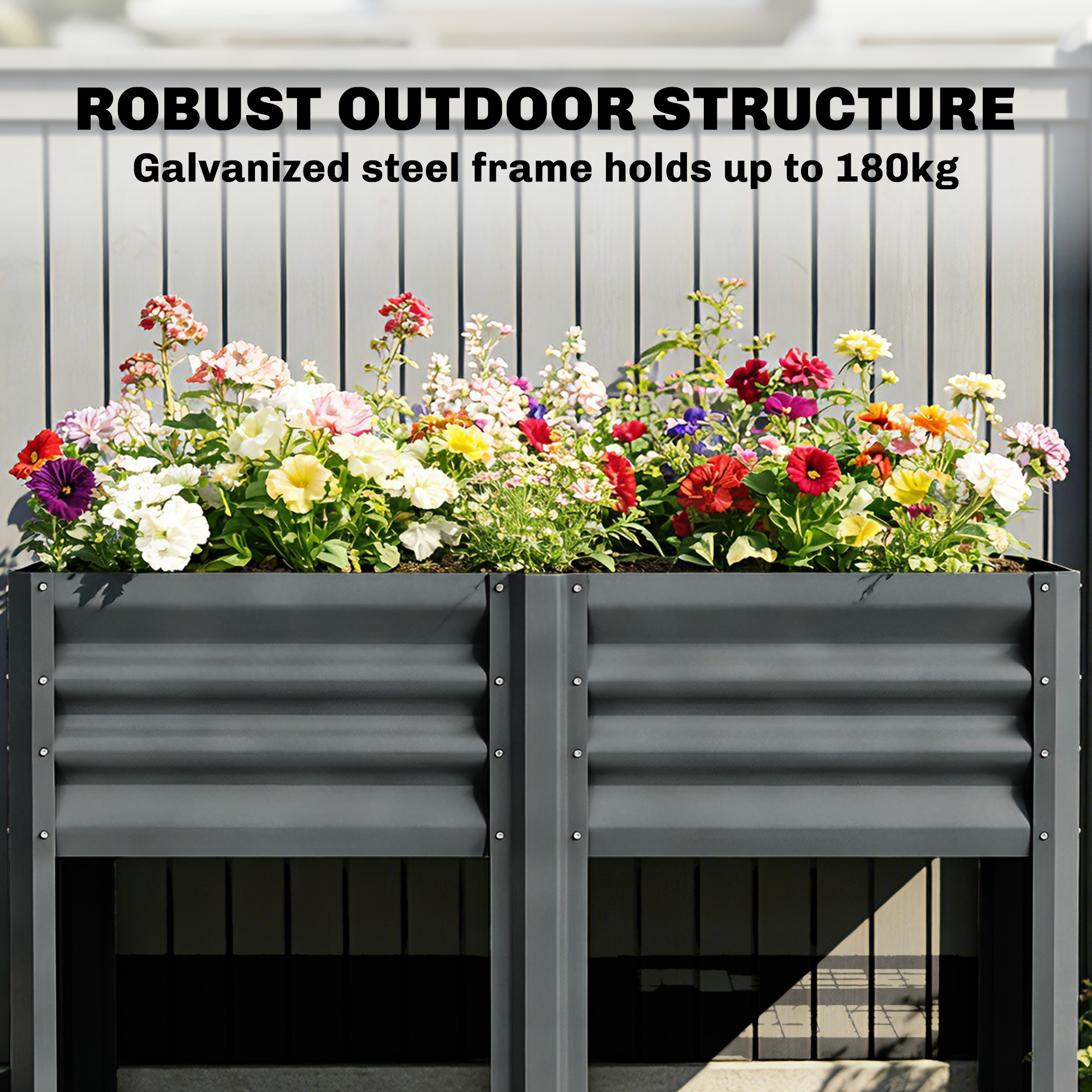  Raised Garden Bed Galvanized Steel, Elevated Planter Box with Storage Shelf, Bed Liner, 31.5" High, Dark Gray