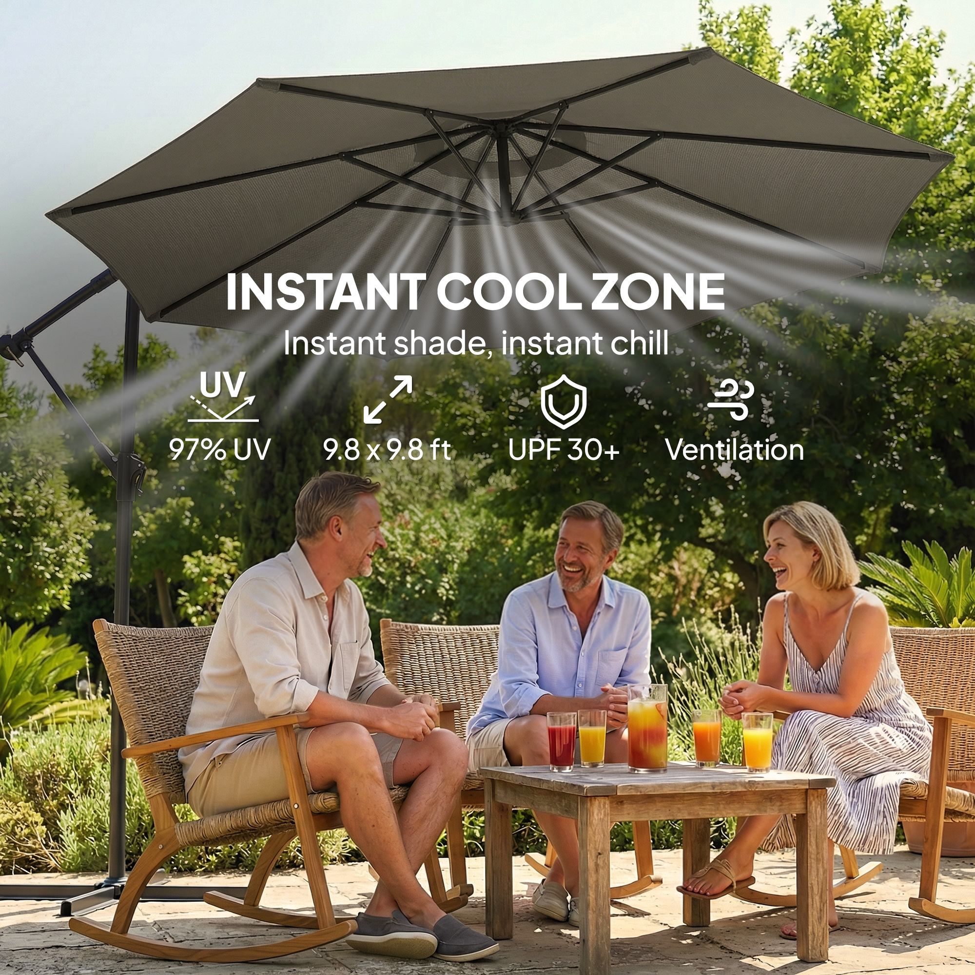  10 ft Offset Patio Umbrella with Cover, Hanging Cantilever Umbrella with 360° Rotation, Crank Handle, Tilt, Gray