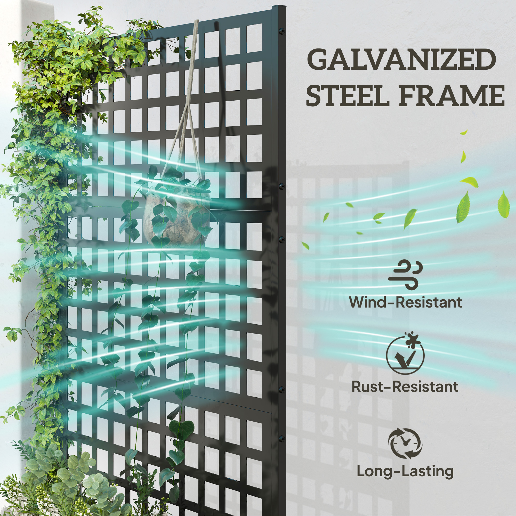  Galvanized Raised Garden Bed Planter Box with Trellis for Climbing Plants, Vegetable, Vines, 43" x 16" x 70", Black