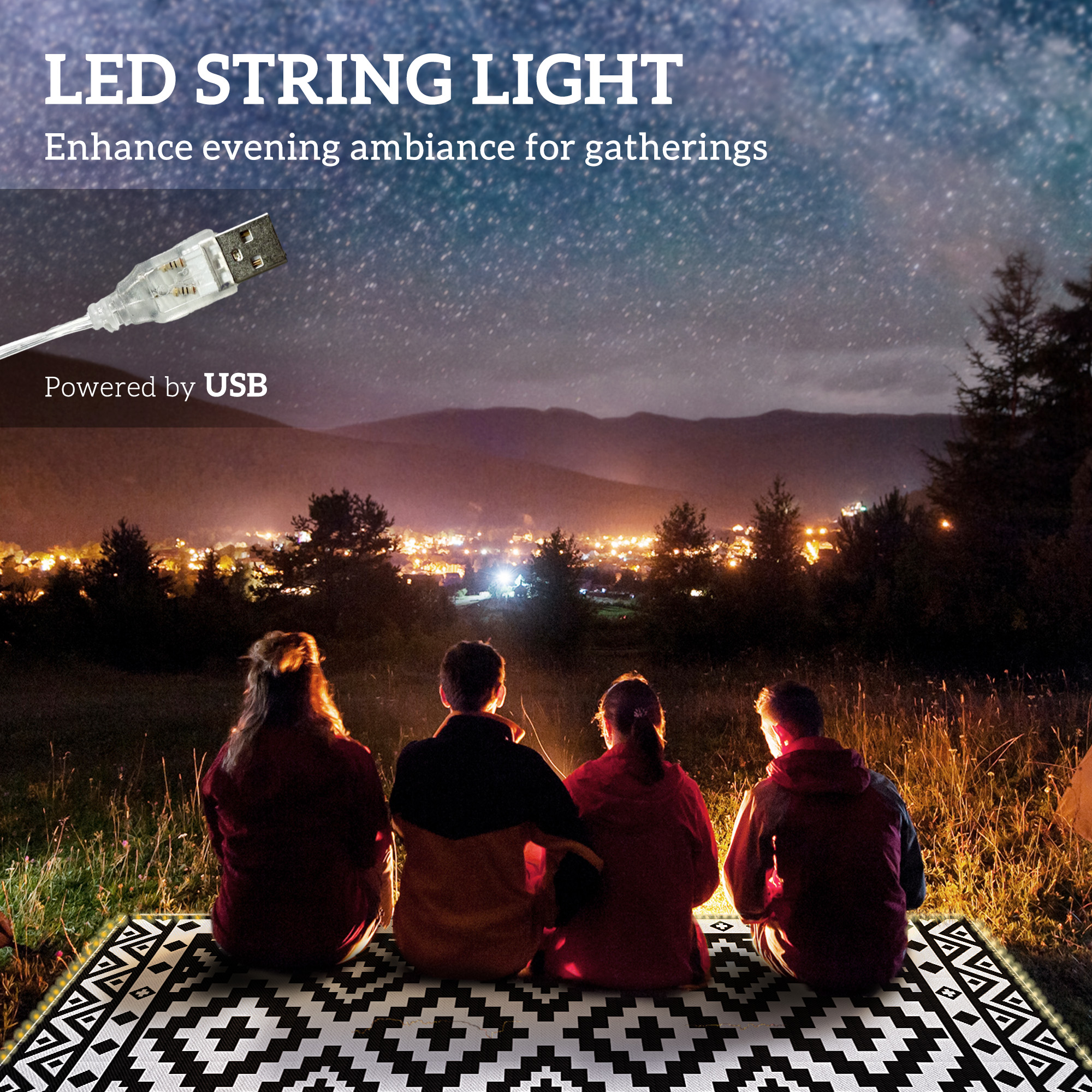 Outdoor Rug Carpet Reversible Plastic Straw Rug with LED Lights Black and White 12 x 9 for Patio image 3