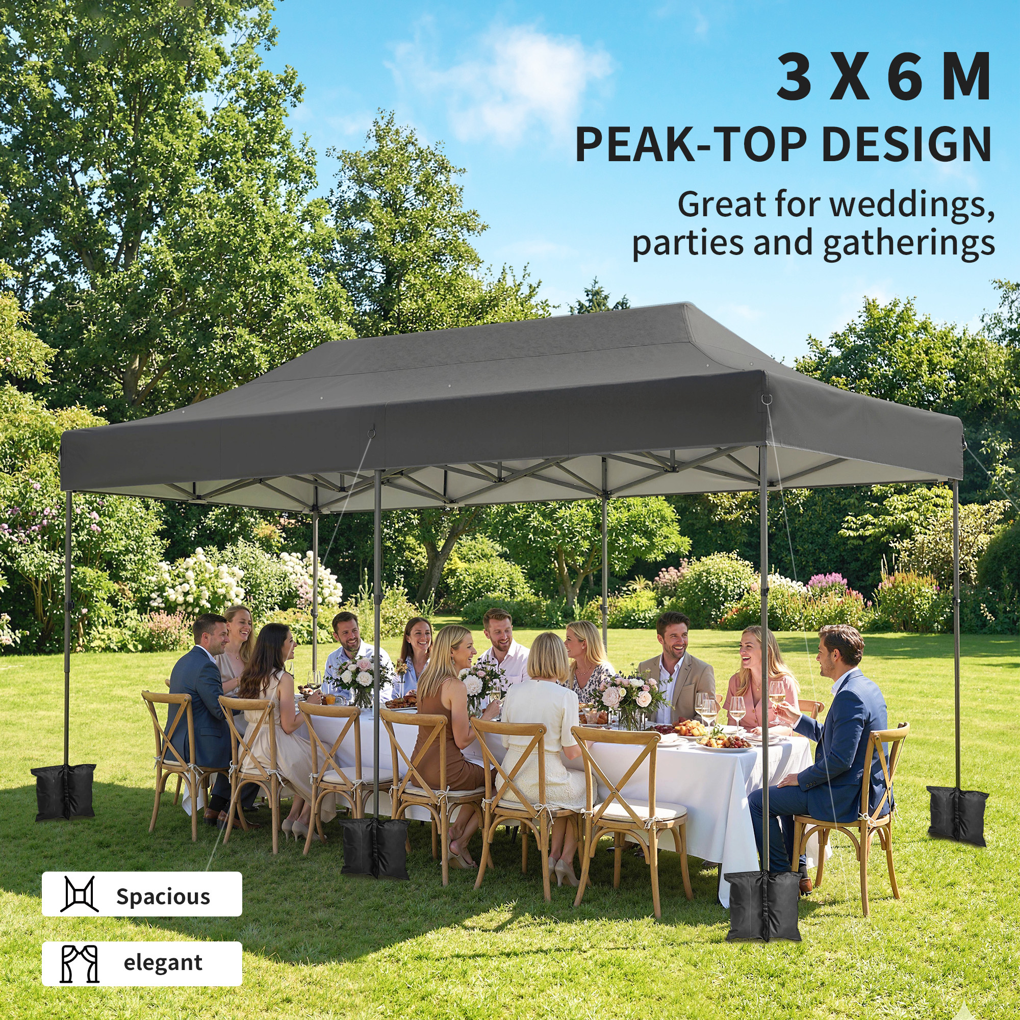  10 x 20 ft Pop Up Canopy Tent, Heavy Duty UPF50+ Outdoor Portable Instant Canopy Shelter with Wheeled Bag, Dark Gray