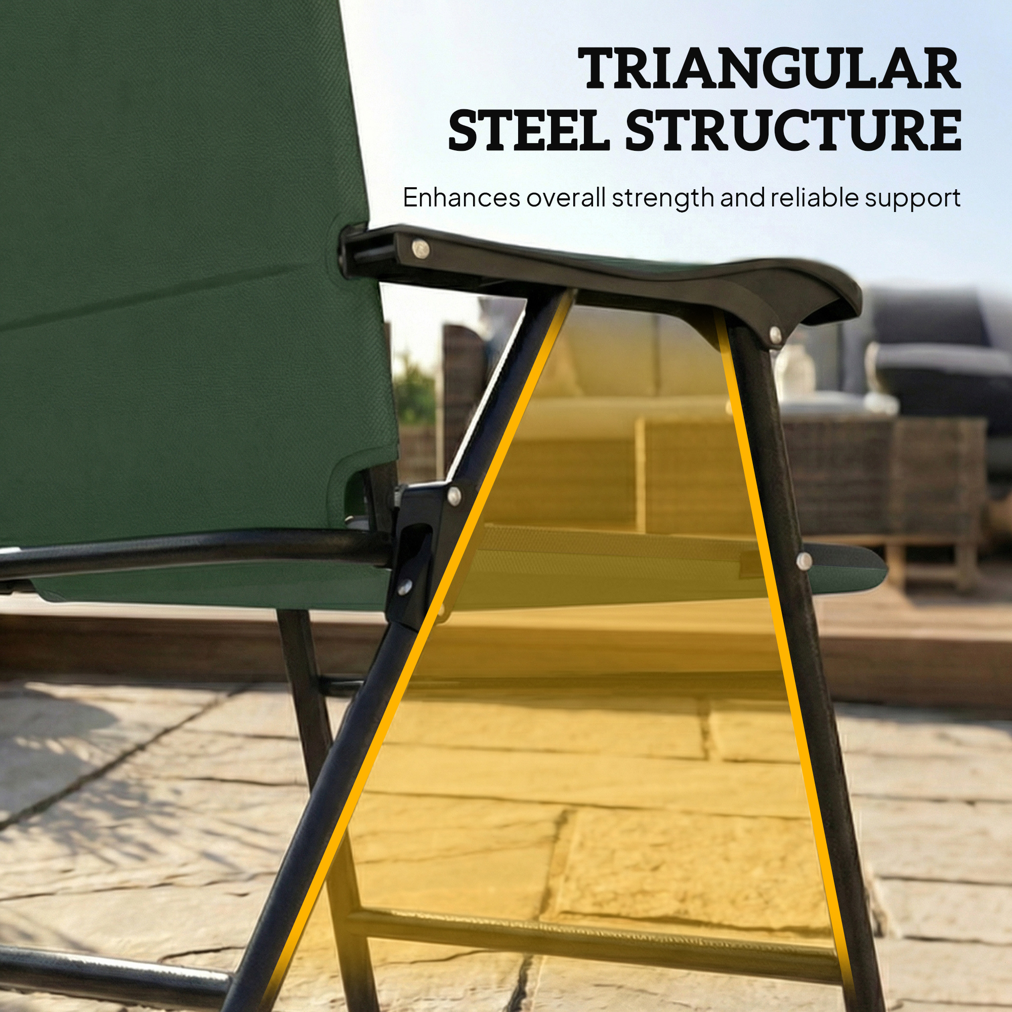  Folding Patio Chairs Set of 2, Padded High Back Lawn Camping Chairs with Armrests, 600D Oxford Fabric, Dark Green