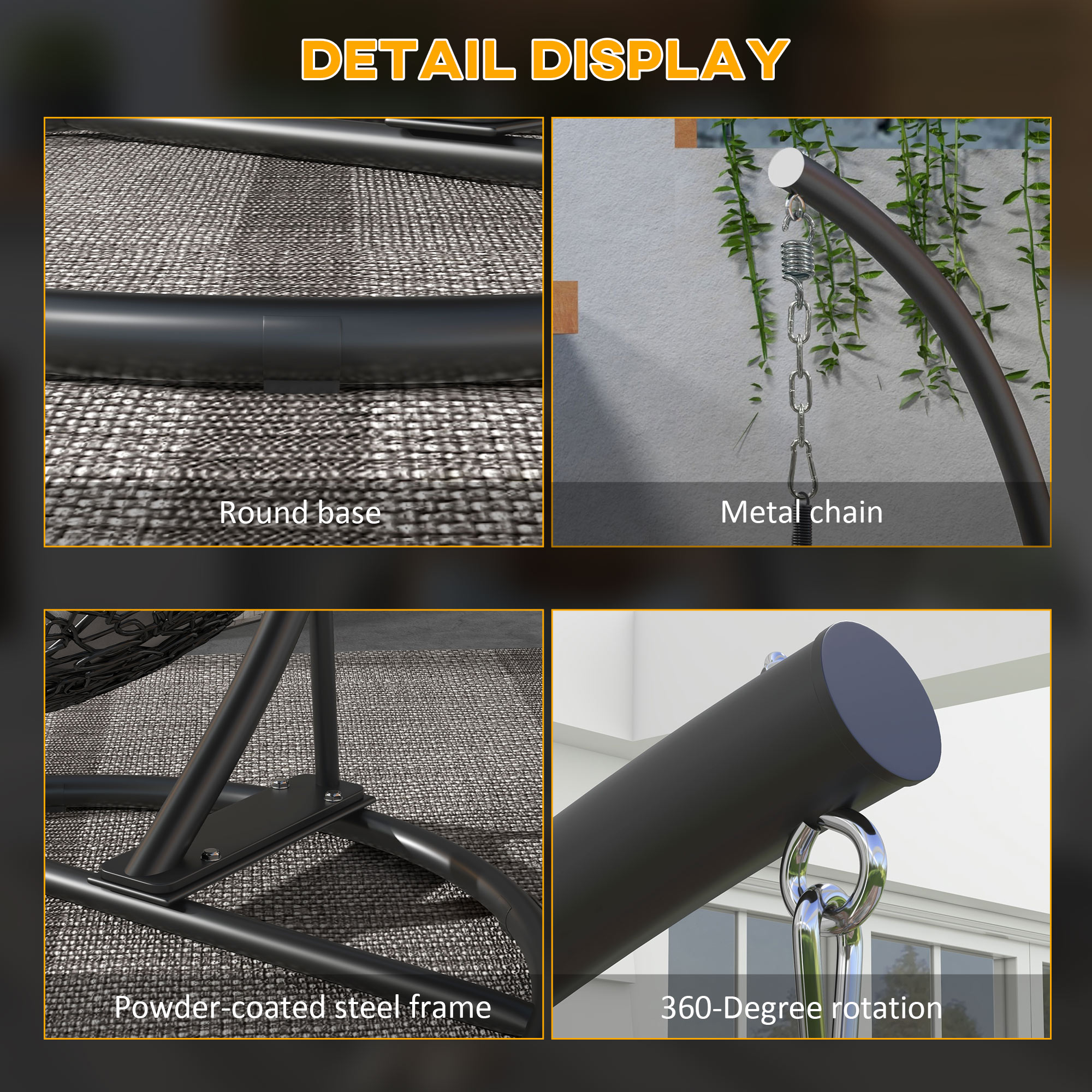  Hanging Hammock Chair Stand with Round Base, 40.2" x 76.8", Black