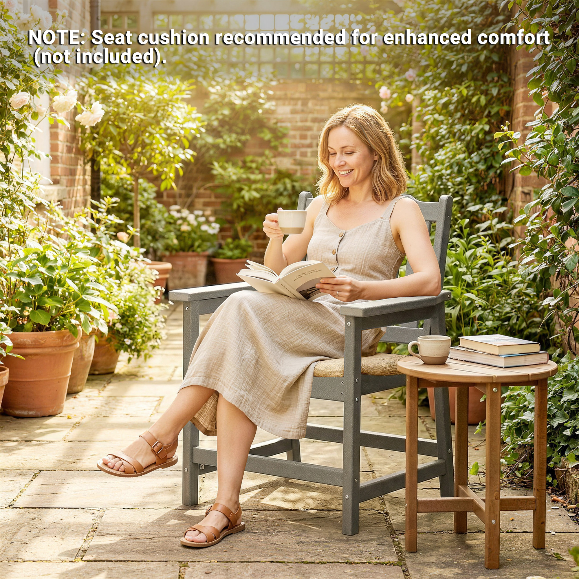  2 Piece All-Weather Patio Chairs, HDPE Patio Dining Chair Set, Heavy Duty Wood-Like Outdoor Furniture, Gray