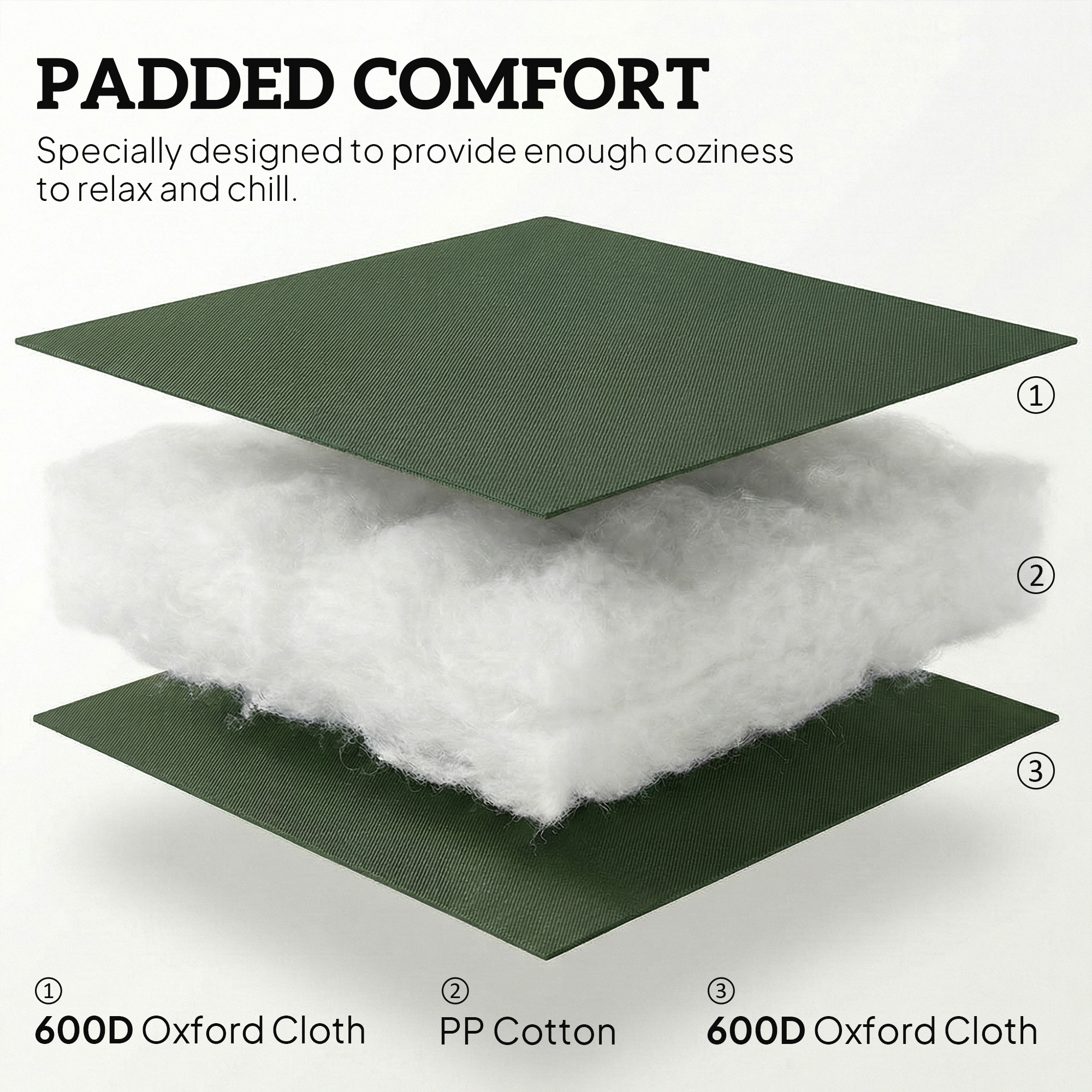  Folding Patio Chairs Set of 2, Padded High Back Lawn Camping Chairs with Armrests, 600D Oxford Fabric, Dark Green