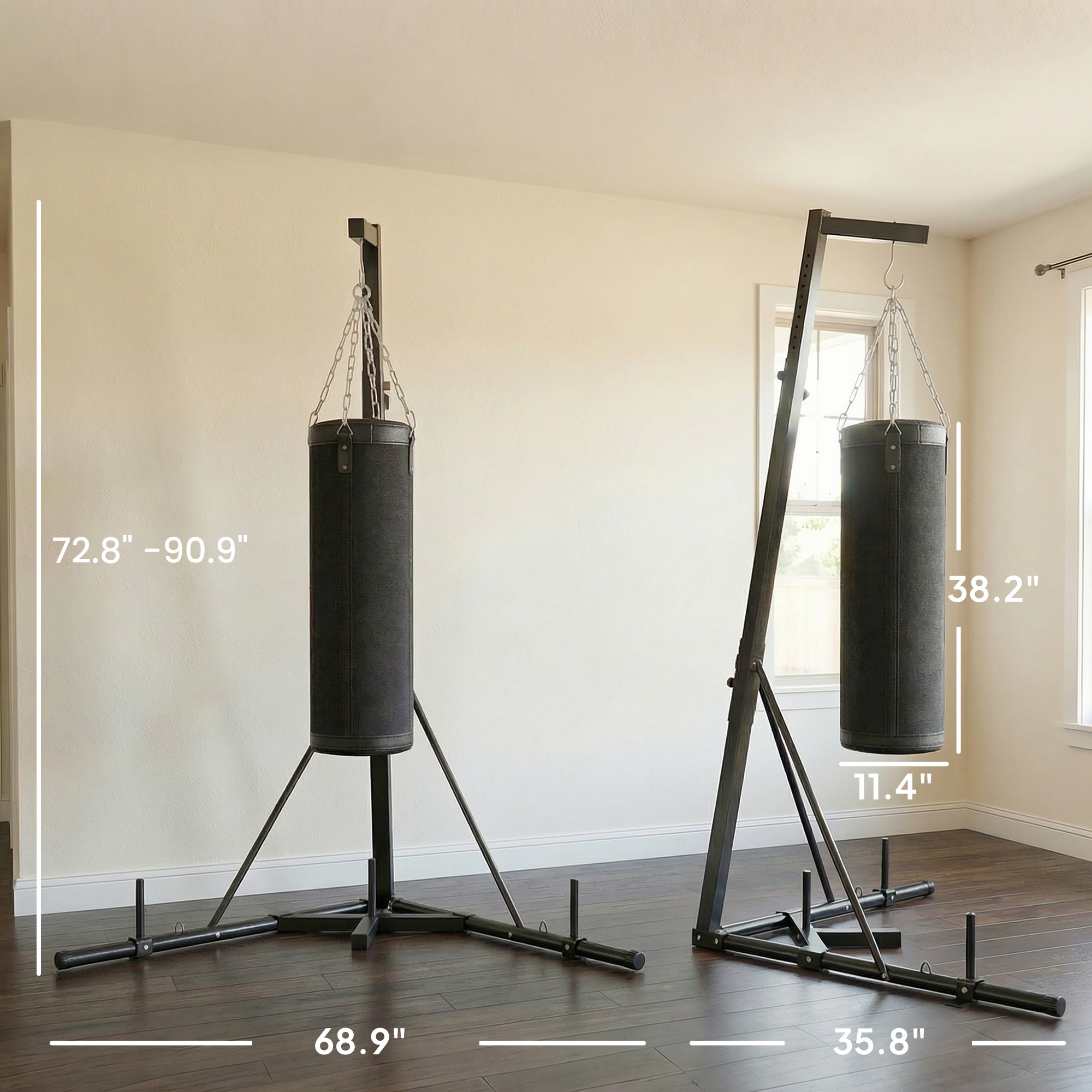 Punching Bag with Stand for Adults, 72.8"-90.9" Height Adjustable Freestanding Boxing Stand with Canvas Sandbag, Black
