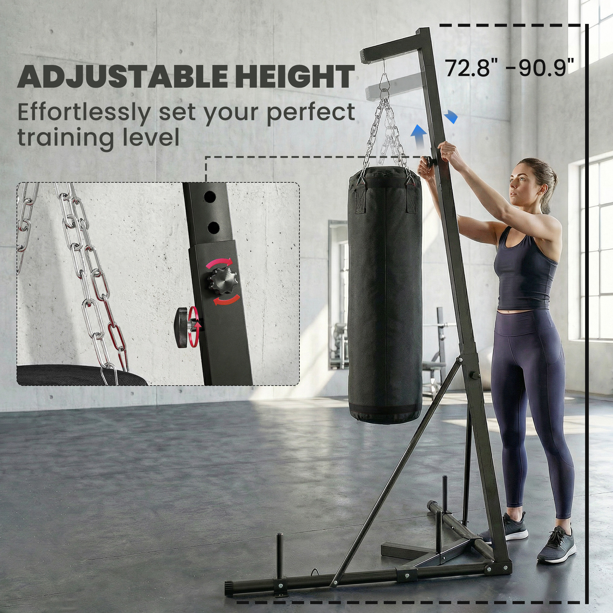 Punching Bag with Stand for Adults, 72.8"-90.9" Height Adjustable Freestanding Boxing Stand with Canvas Sandbag, Black