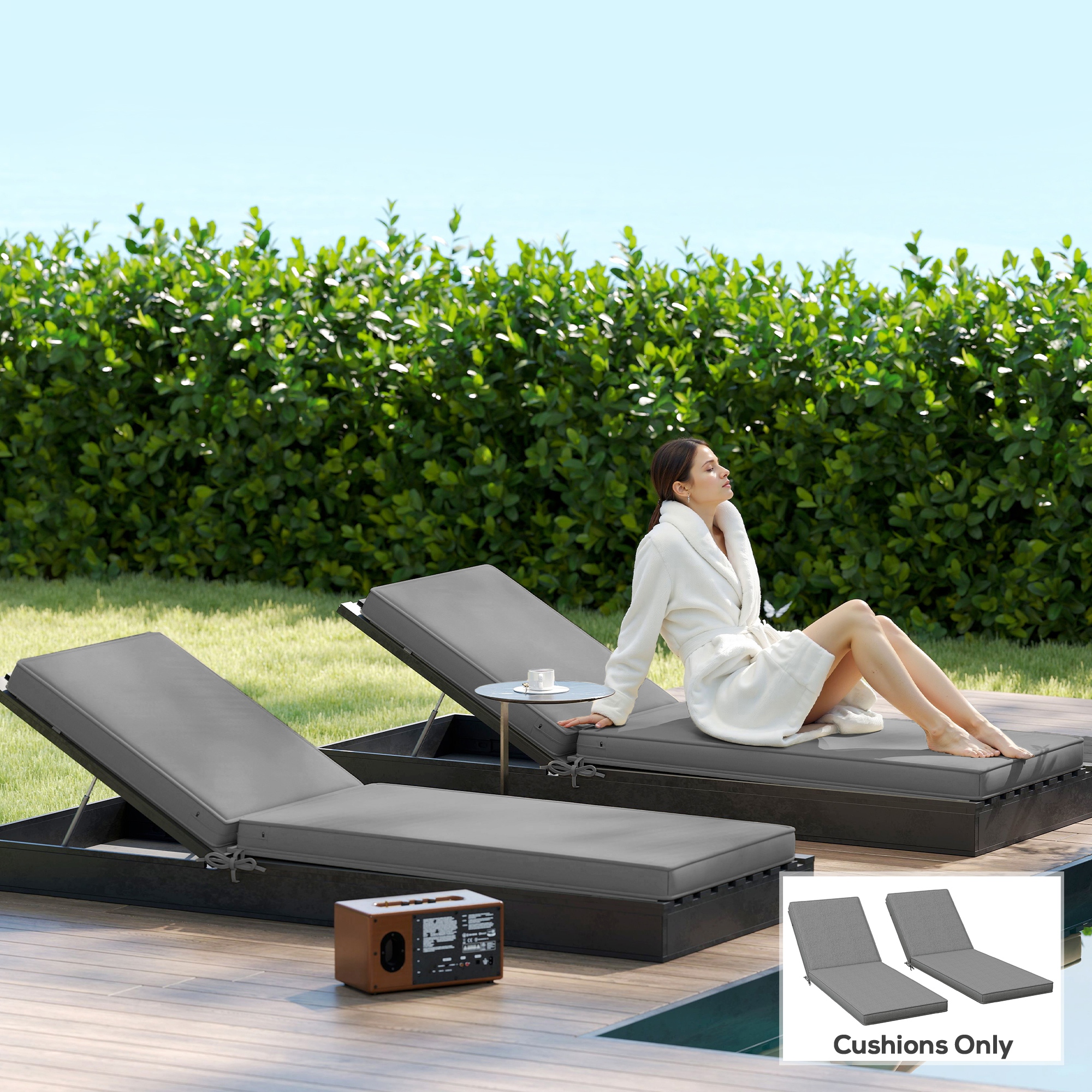  2-Piece Patio Chair Cushions with Backrests, Replacement Cushions for Outdoor Lounge Chair, Gray