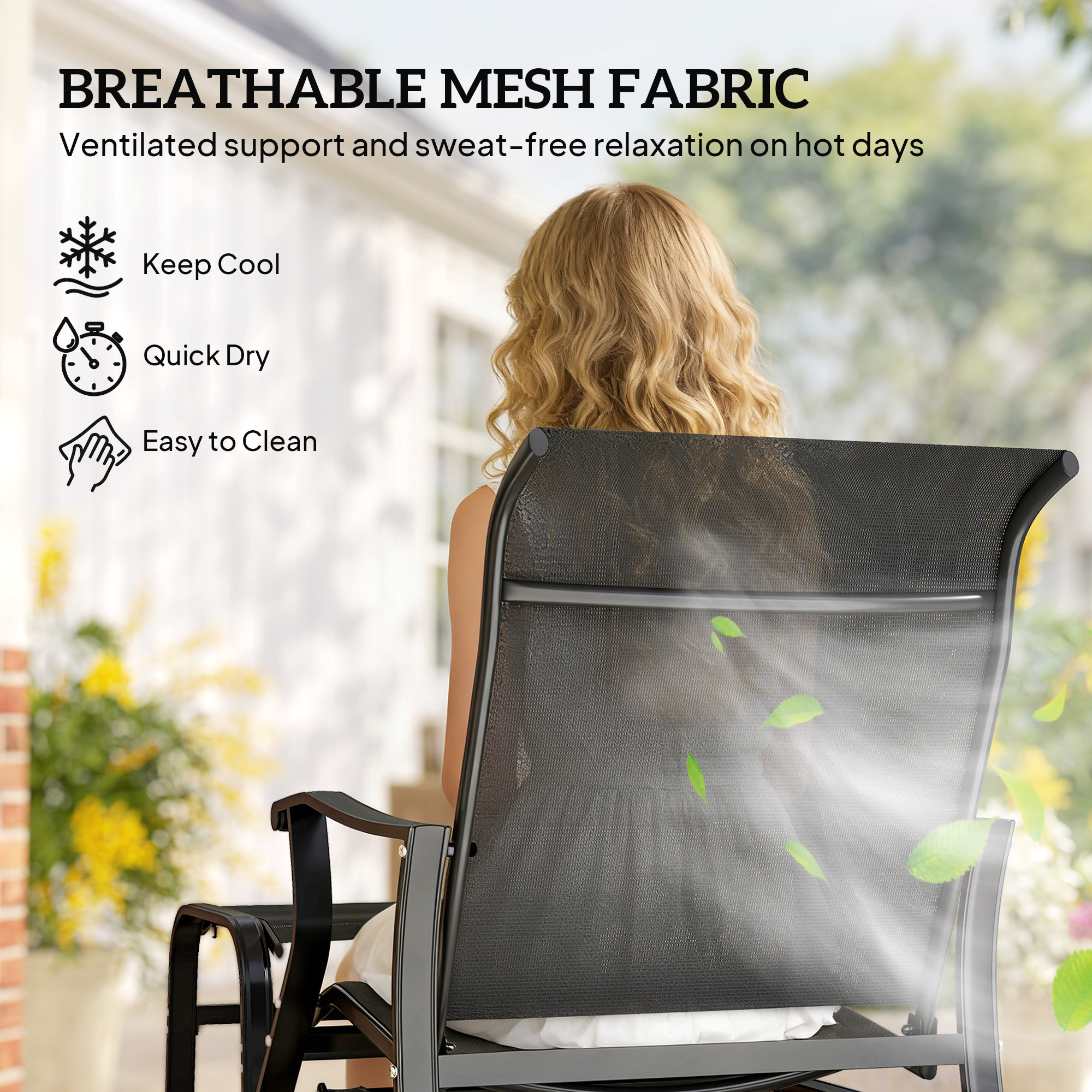  Outdoor Glider with Ottoman, Patio Glider Chair Set with High Back, Wide Seat for Porch, Garden, Backyard, Black