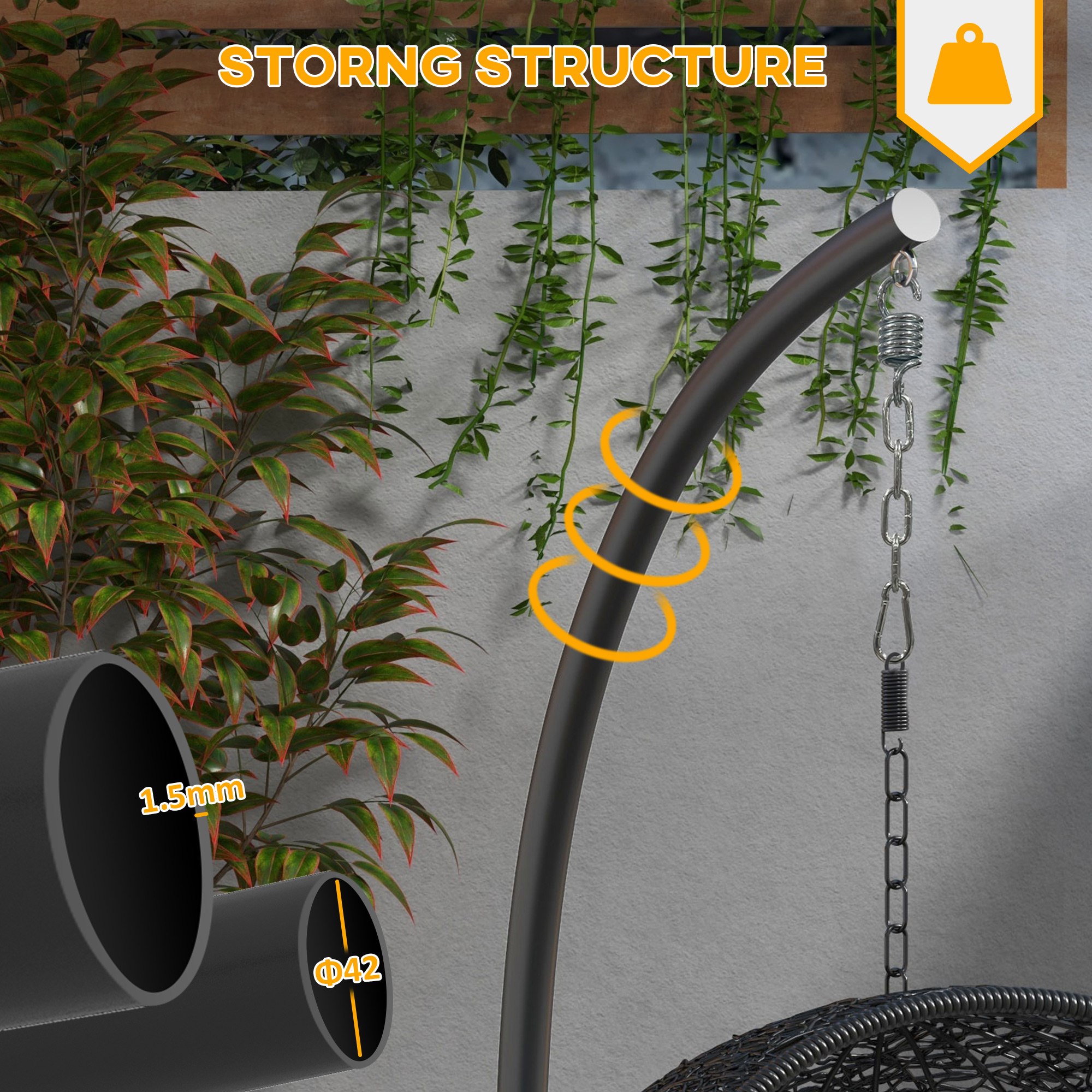  Hanging Hammock Chair Stand with Round Base, 40.2" x 76.8", Black