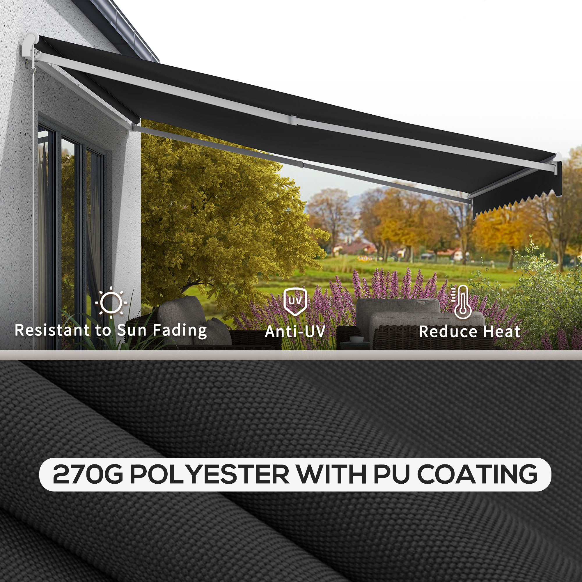  16' x 10' Electric Awning, Retractable Awning, UV Protection Sun Shade Shelter with Remote Controller and Manual Crank Handle for Deck, Balcony, Yard, Black