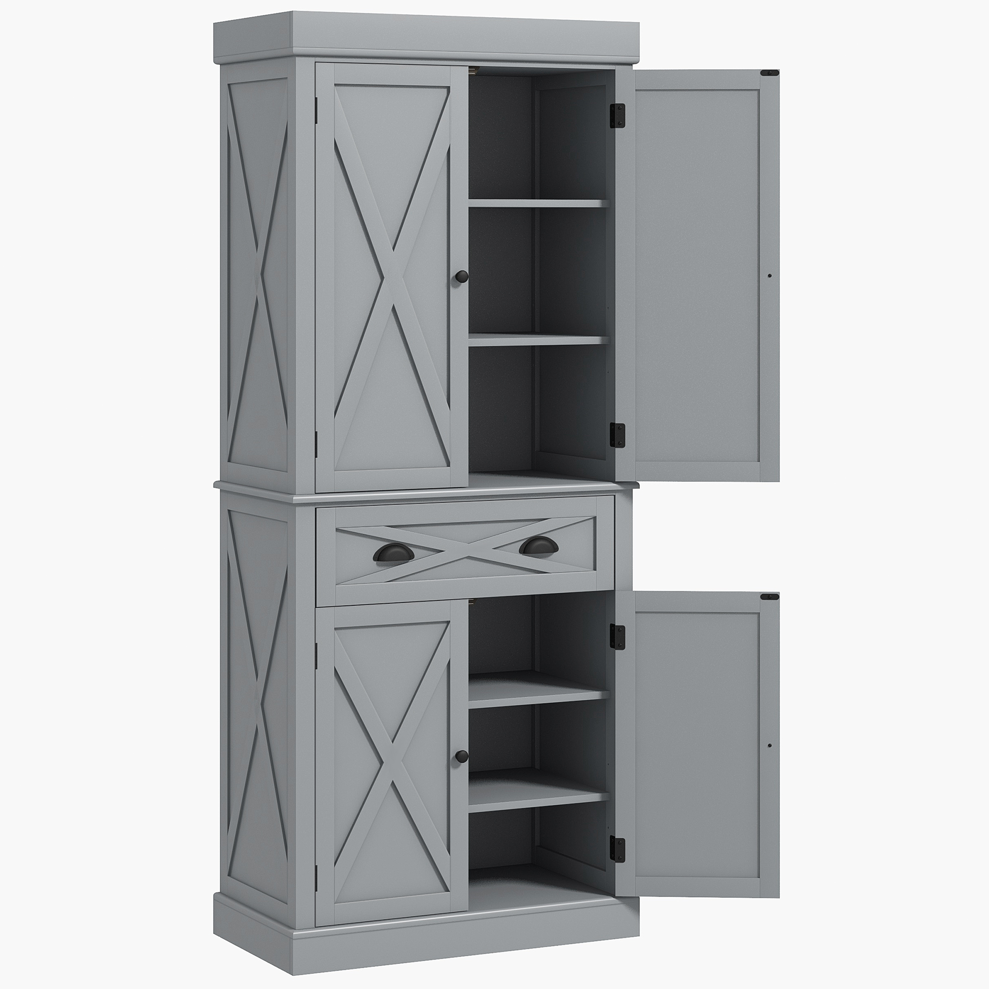 72″ Kitchen Cabinet, Pantry Storage Cabinet with 4 Doors and 2 Adjustable Shelve