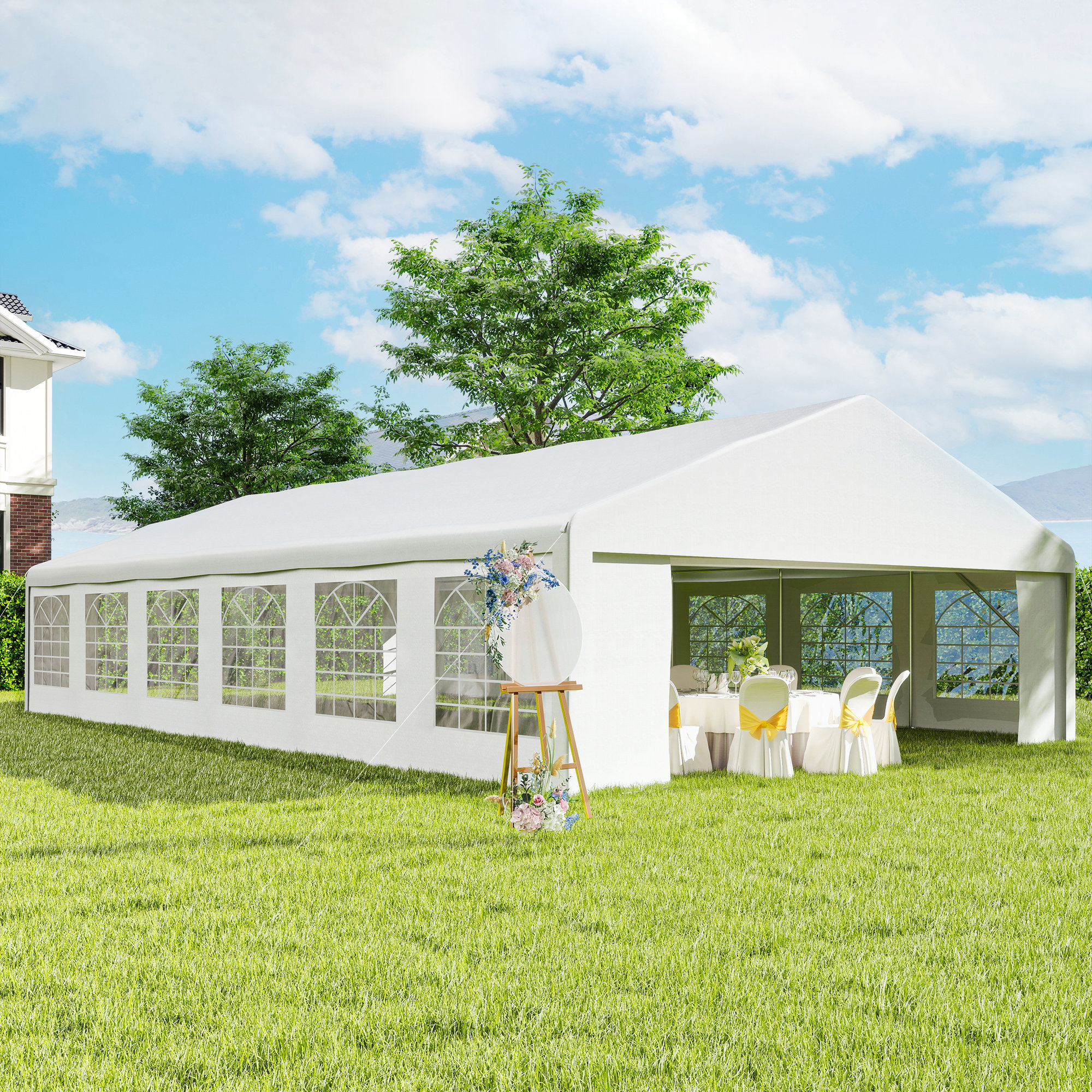  23' x 39' Large Outdoor Carport Canopy Party Tent with Removable Protective Sidewalls & Windows, White